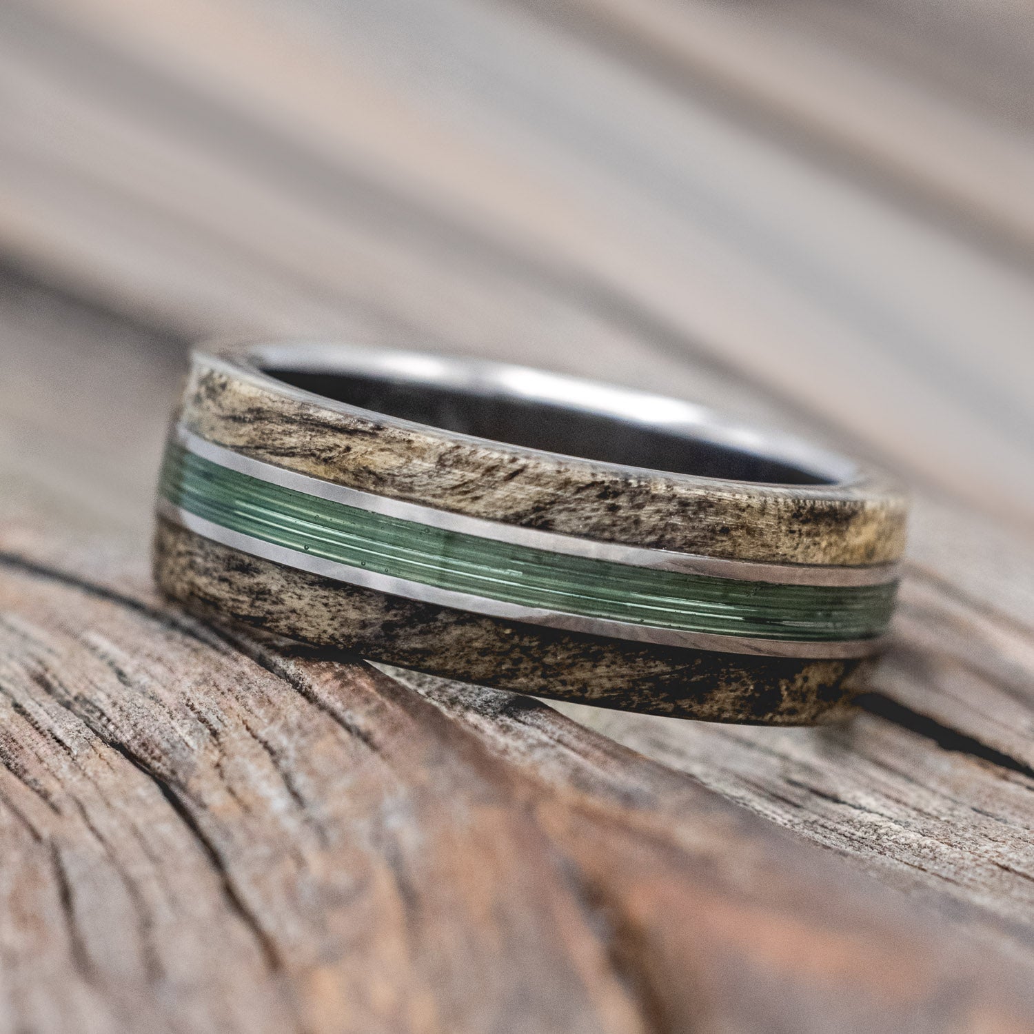 "GLEN" - MATCHING SET OF FISHING LINE & BUCKEYE BURL WOOD WEDDING BANDS-Staghead Designs