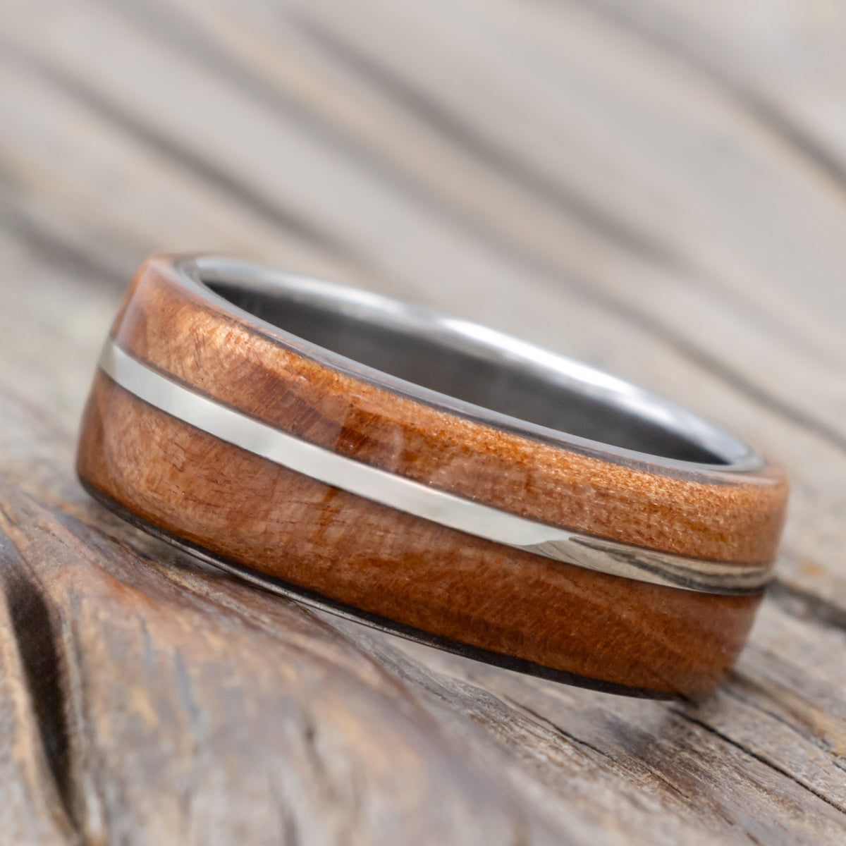 "Golden" - Redwood & 14K Gold Inlay Wedding Band-Staghead Designs