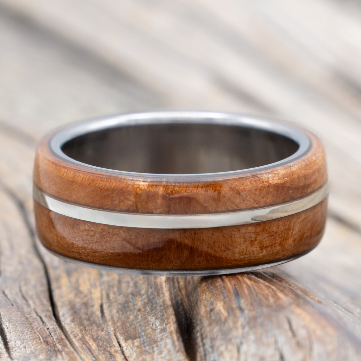 "Golden" - Redwood & 14K Gold Inlay Wedding Band-Staghead Designs