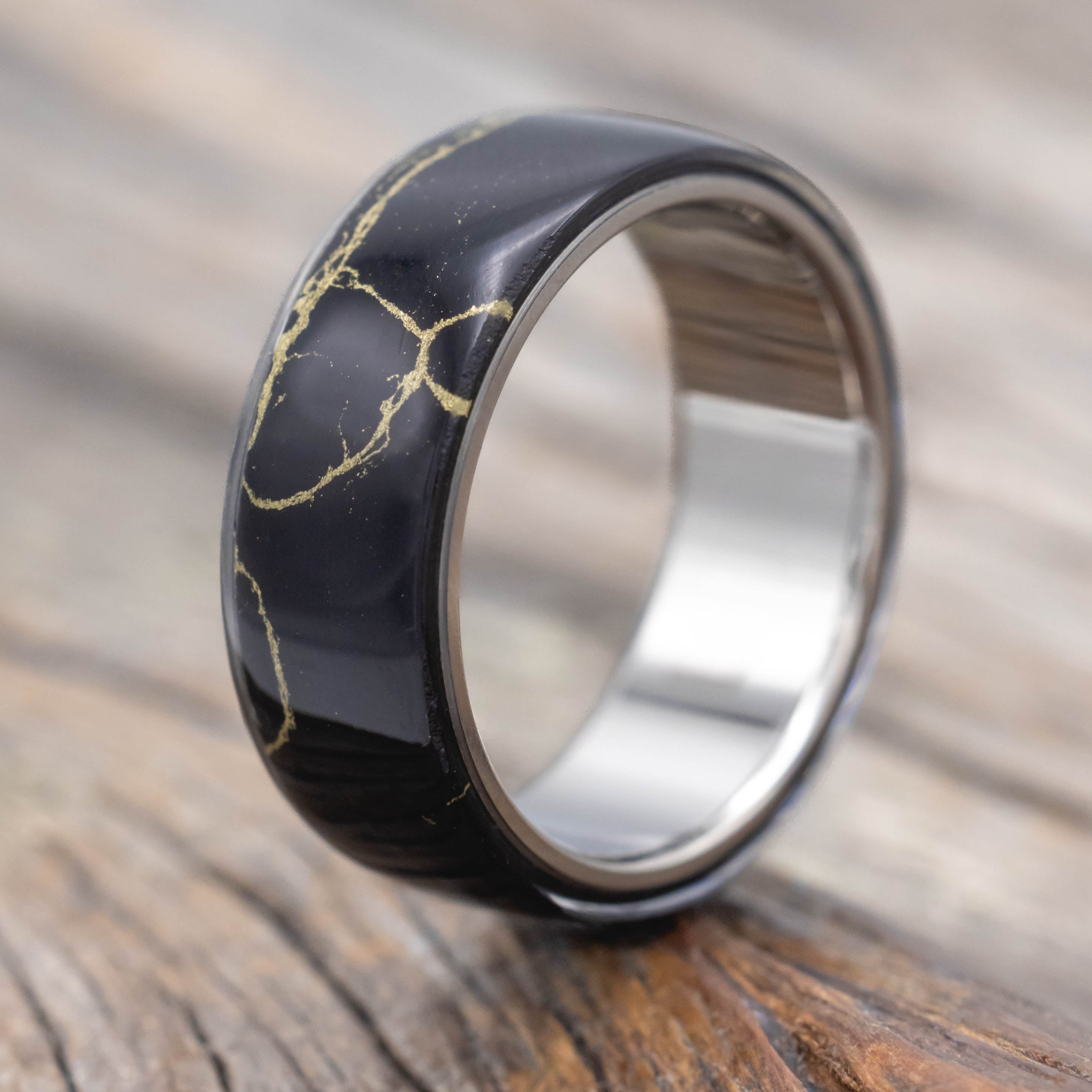 "HAVEN" - BLACK & GOLD MATRIX TRUSTONE WEDDING BAND-Staghead Designs