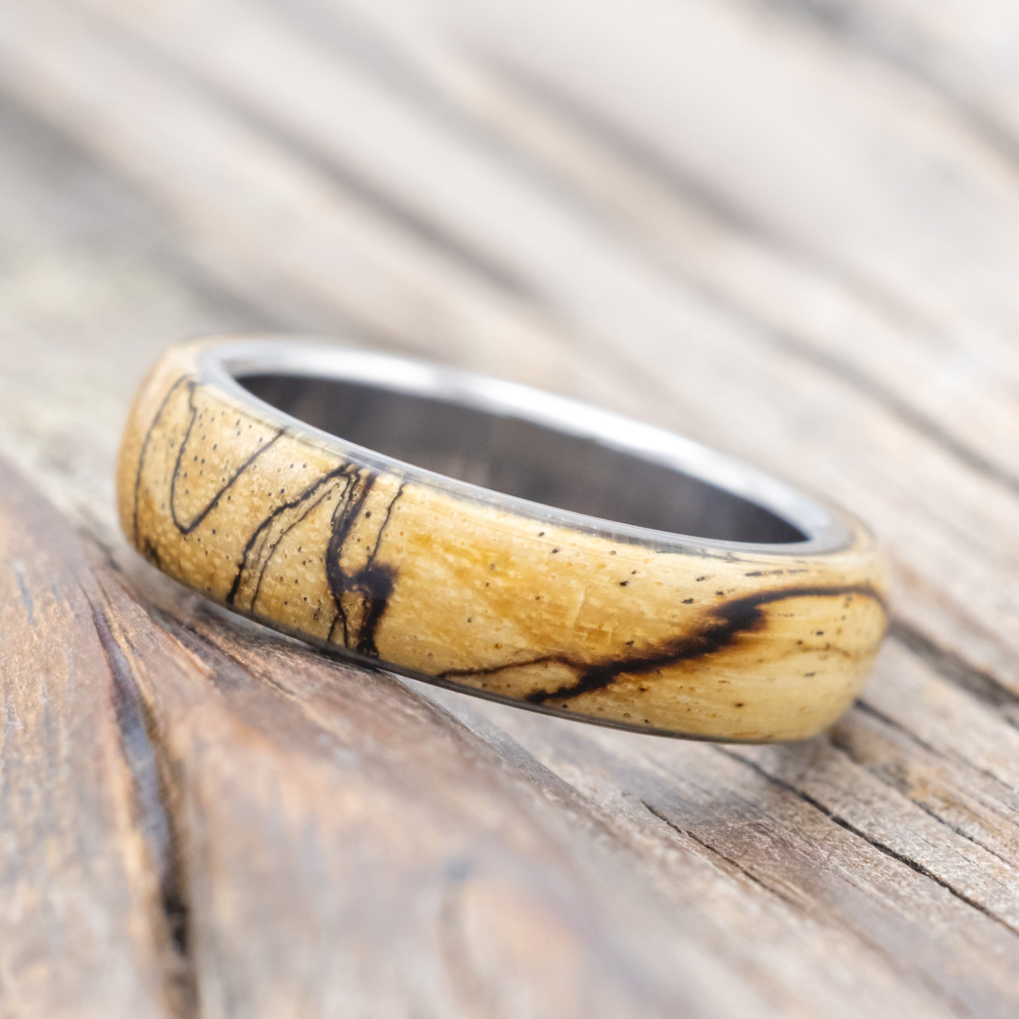 "HAVEN" - SPALTED MAPLE WEDDING RING-Staghead Designs
