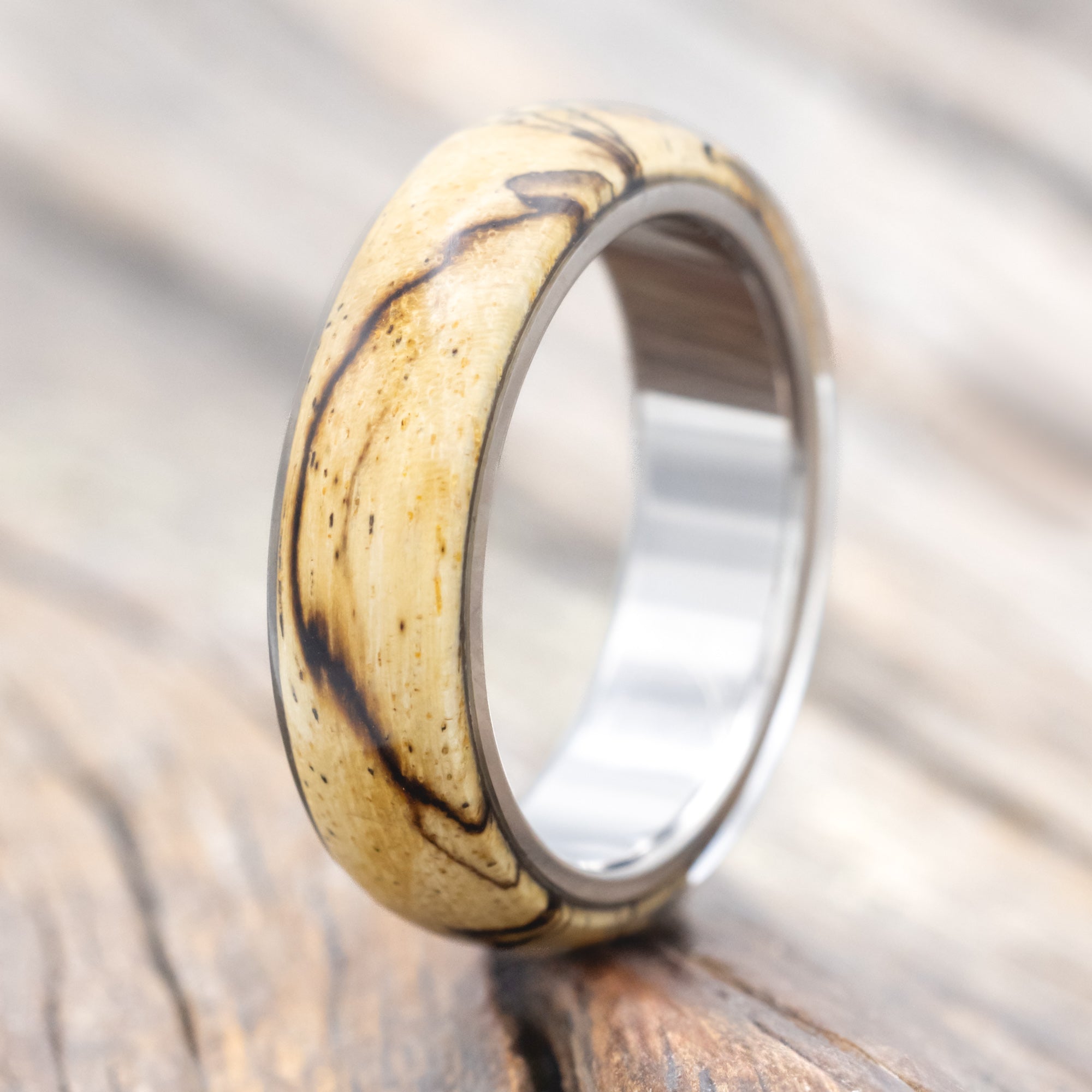 "HAVEN" - SPALTED MAPLE WEDDING RING-Staghead Designs