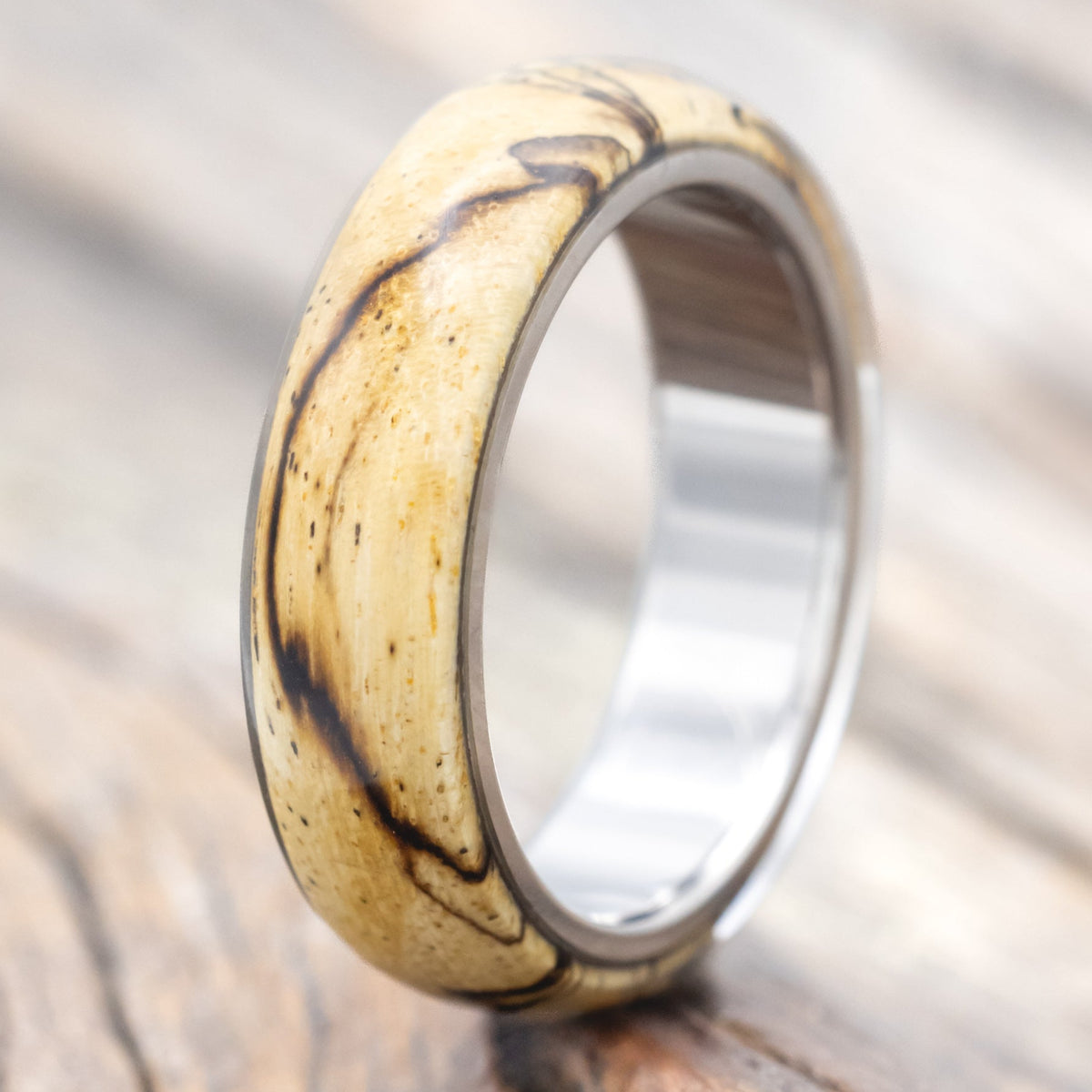 "Haven" - Spalted Maple Men's Wedding Ring-Staghead Designs