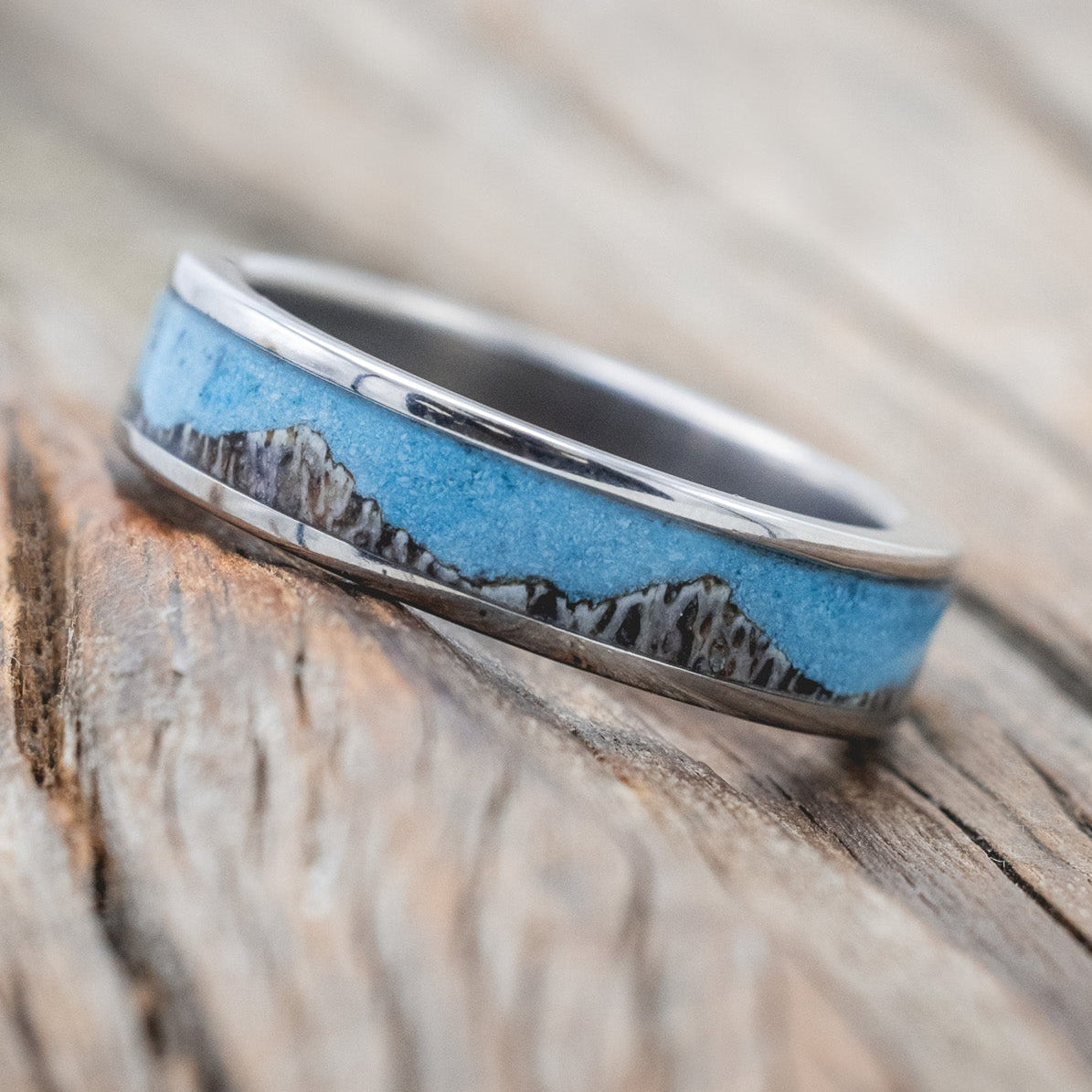 "HELIOS" - TURQUOISE & ANTLER WEDDING BAND-Staghead Designs