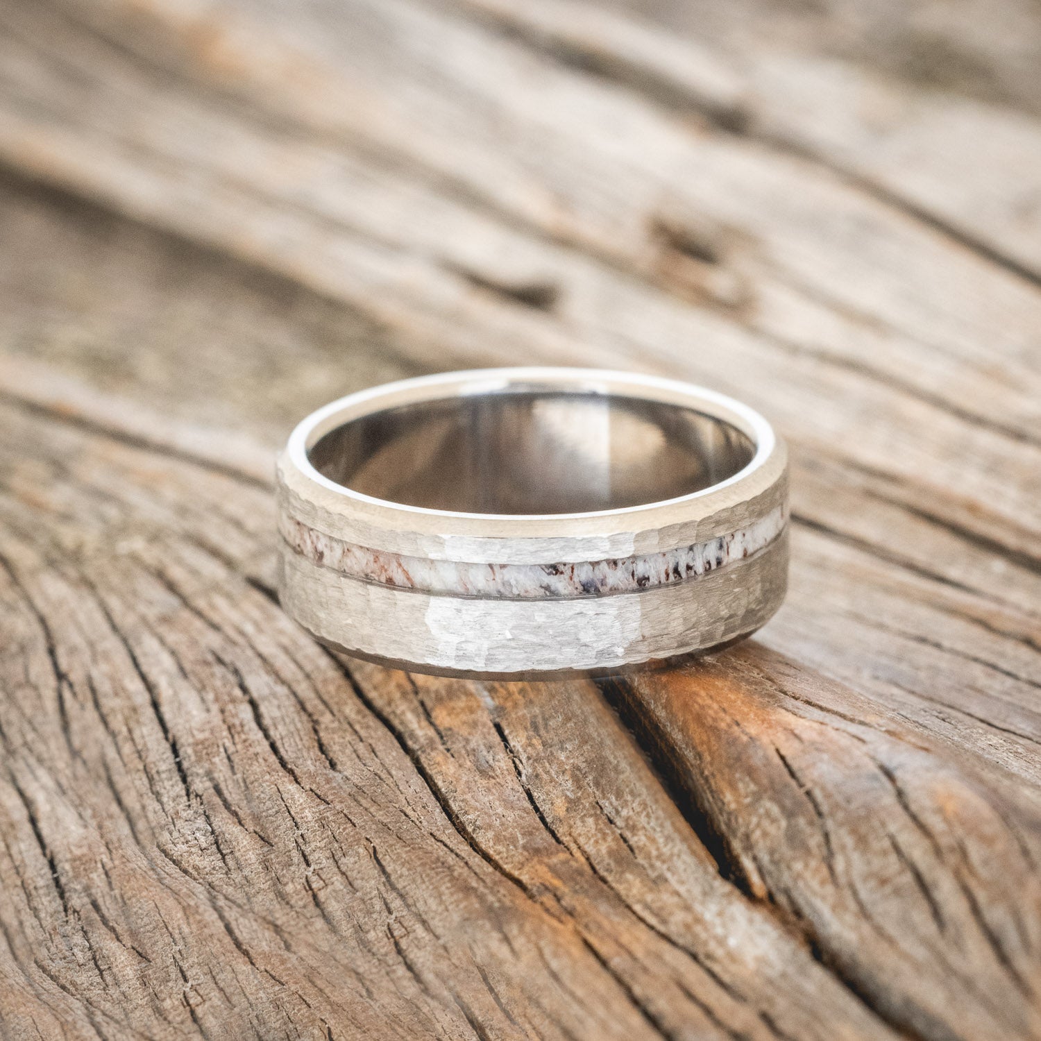 "VERTIGO" - ELK ANTLER WEDDING BAND WITH A HAMMERED FINISH-3