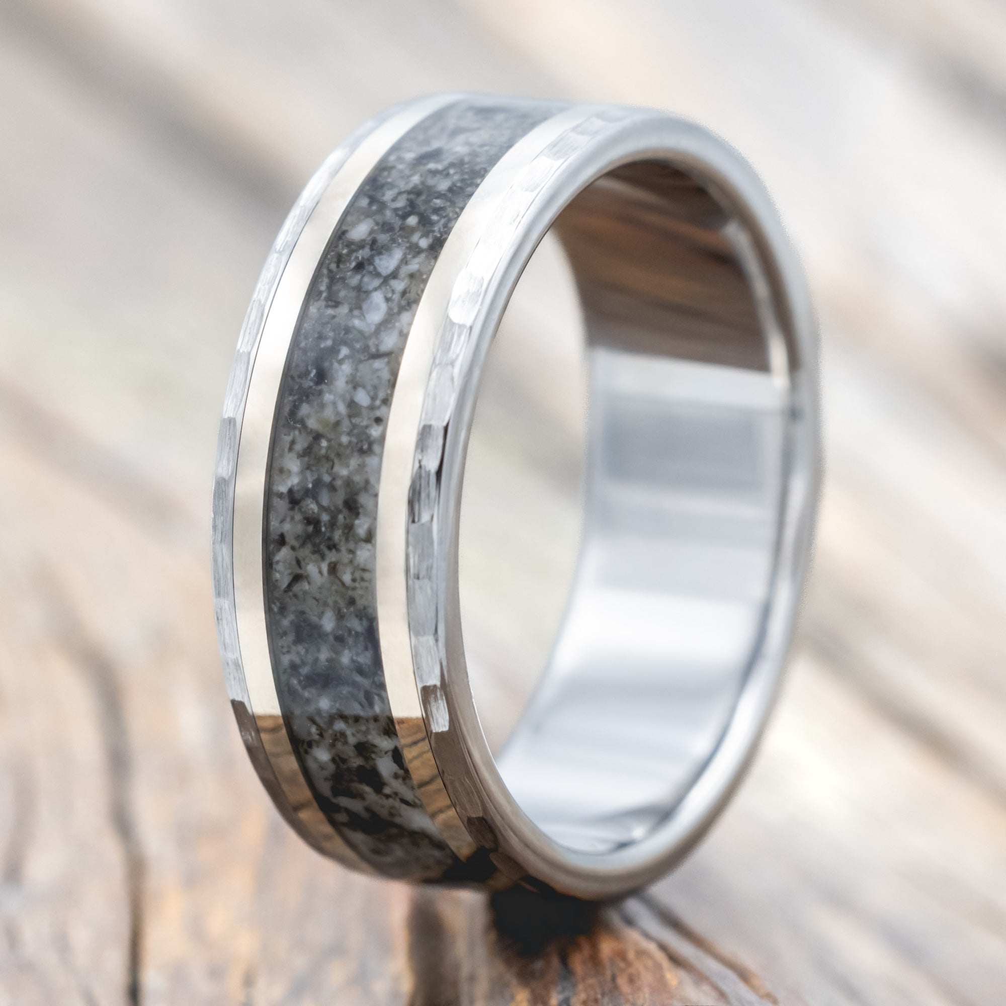 "HOLLIS" - MOONSTONE & 14K GOLD INLAYS WEDDING RING