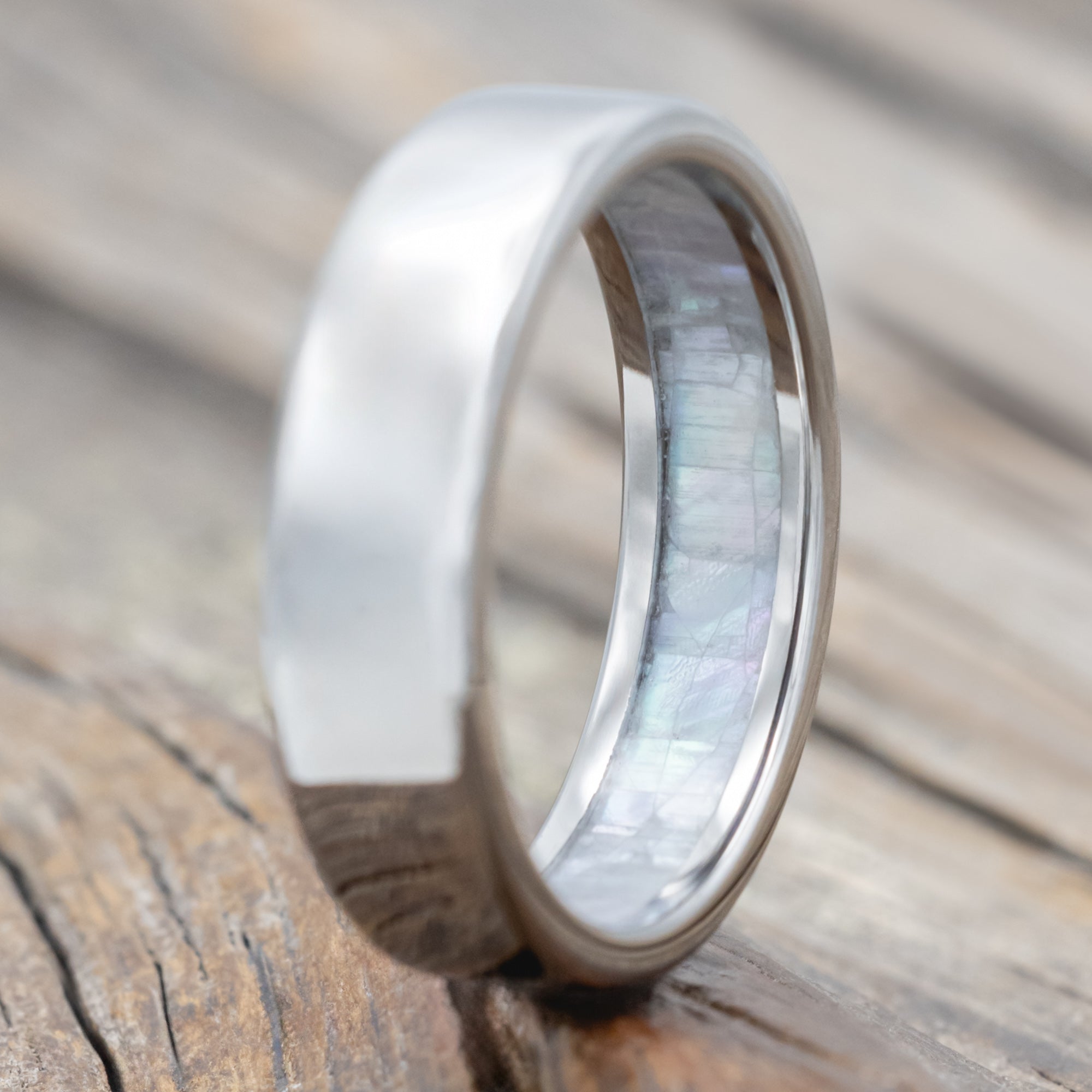 "Hyperion" - Mother Of Pearl Lined Wedding Ring-Staghead Designs