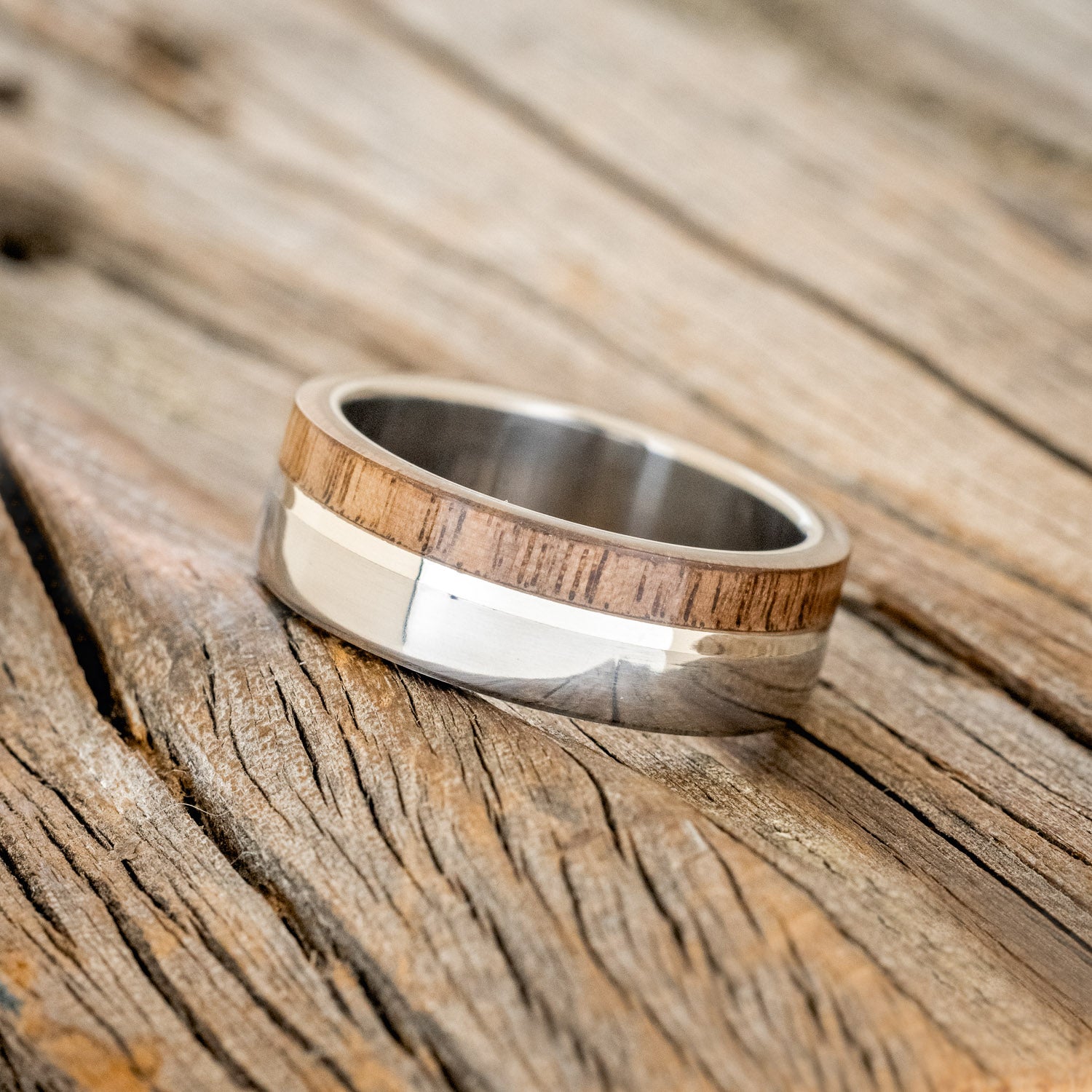 "LEDGER" - BLACK WALNUT WOOD & 14K GOLD INLAY WEDDING BAND-2