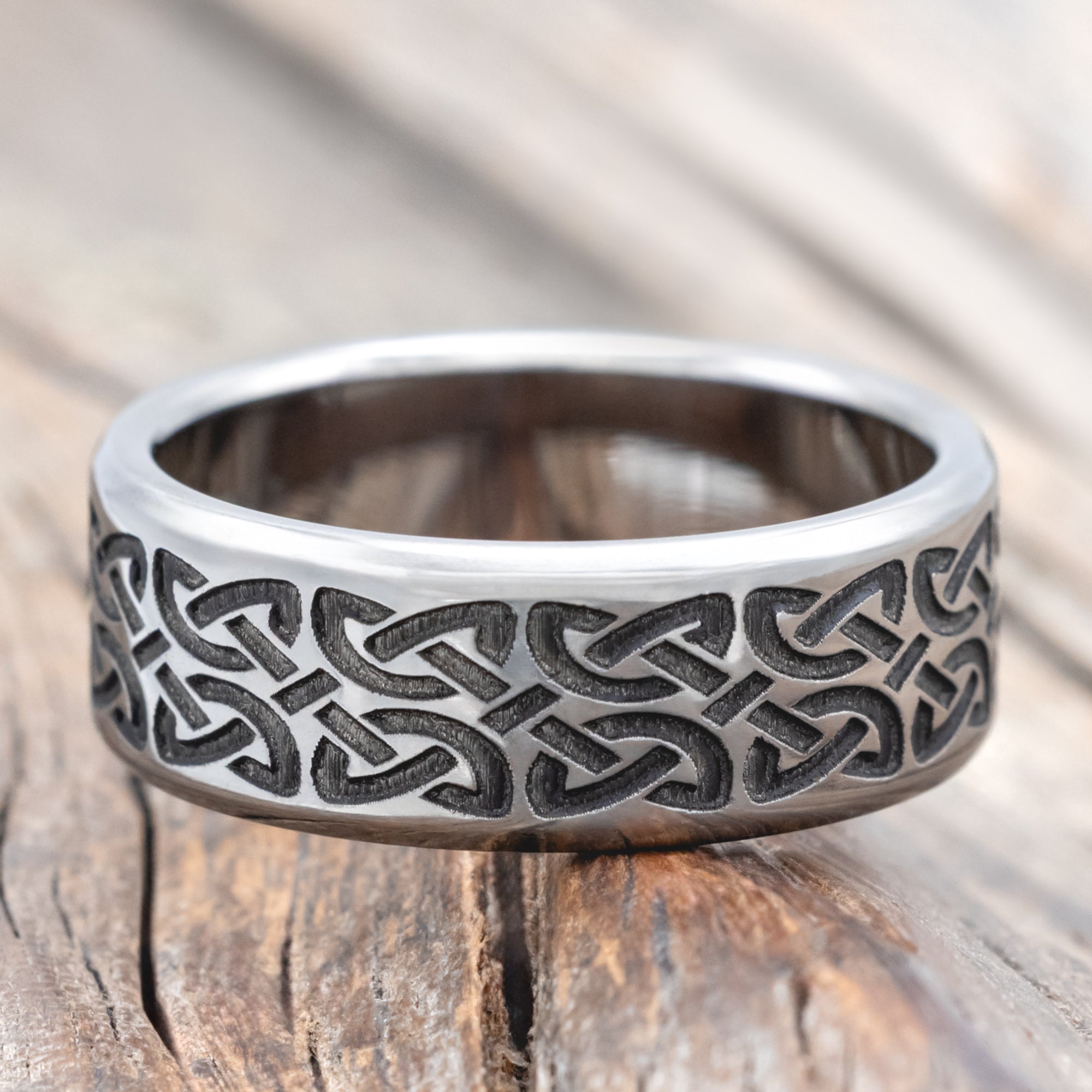 CELTIC LOVE KNOT ENGRAVED WEDDING BAND-Staghead Designs