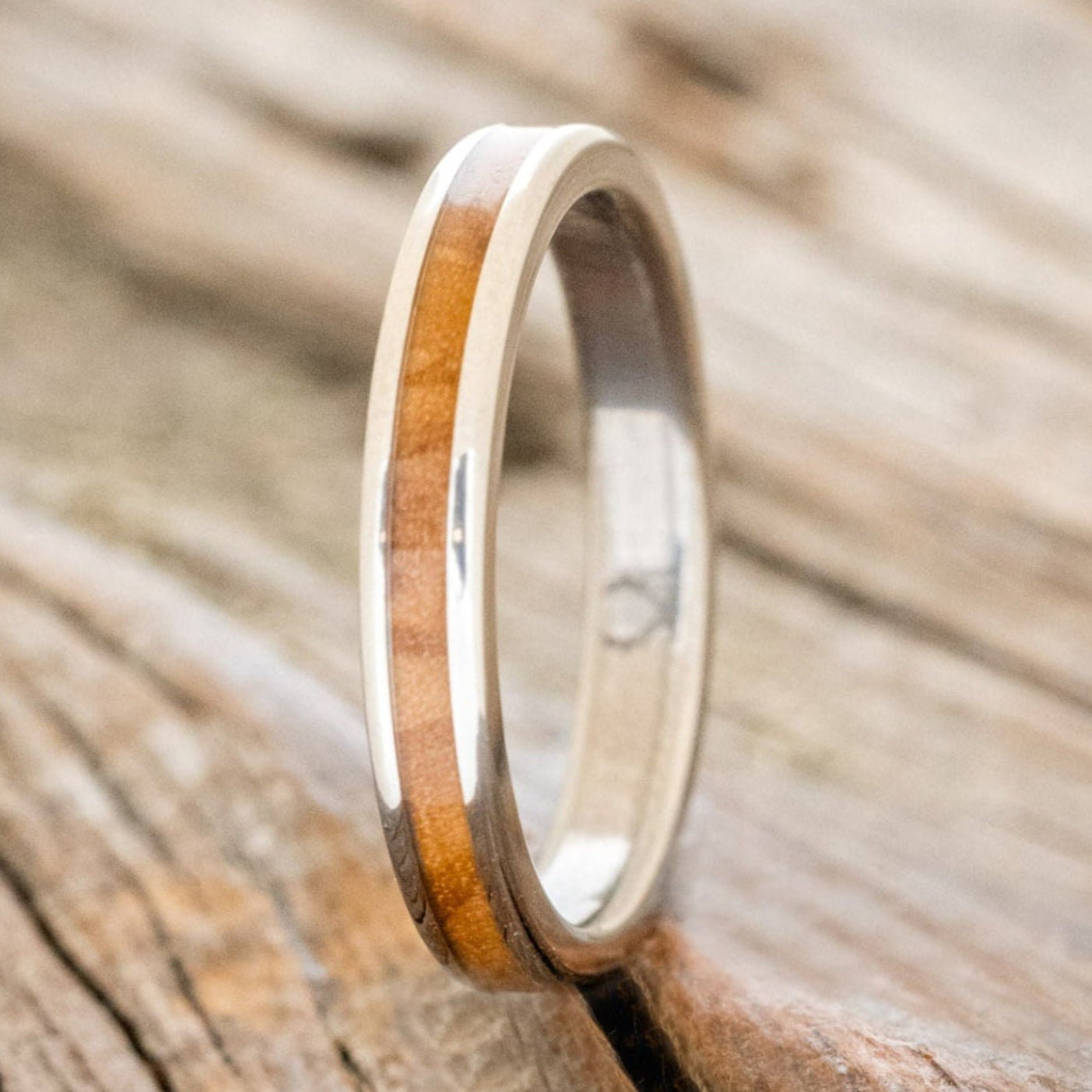 "COSMO" - MATCHING SET OF BETHLEHEM OLIVE WOOD & DIAMOND DUST WEDDING BANDS-5