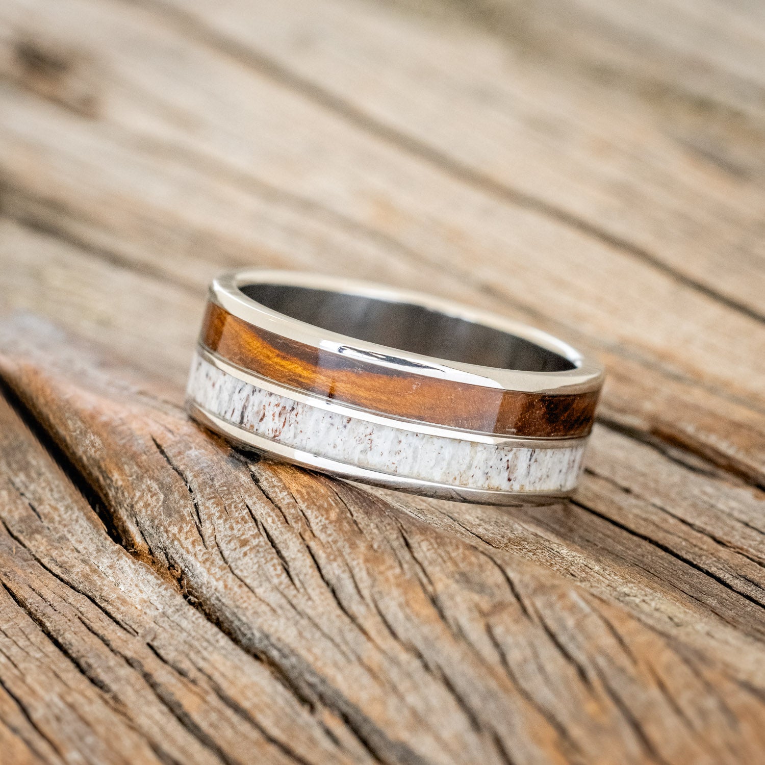 "DYAD" - MATCHING SET OF ANTLER & IRONWOOD WEDDING BANDS-3