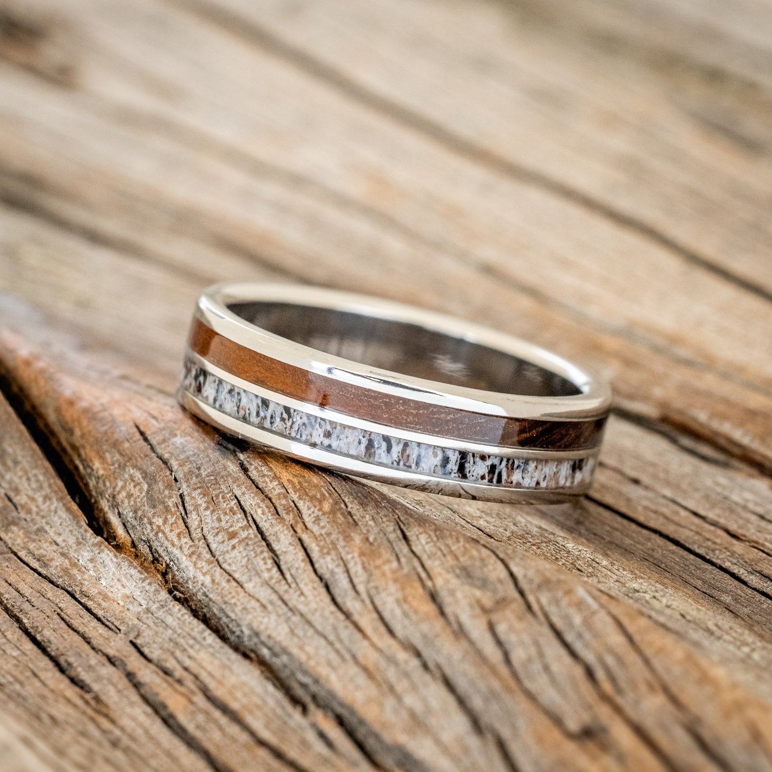 "DYAD" - MATCHING SET OF ANTLER & IRONWOOD WEDDING BANDS-6