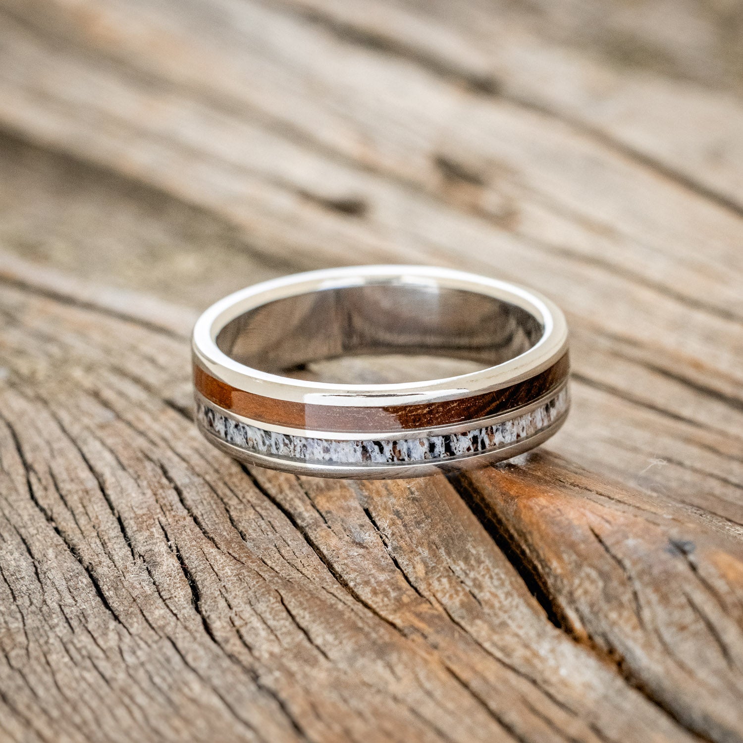 "DYAD" - MATCHING SET OF ANTLER & IRONWOOD WEDDING BANDS-7