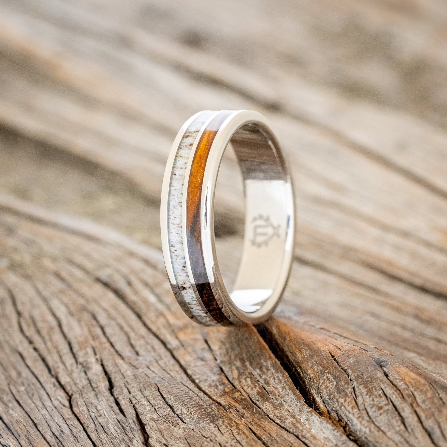"DYAD" - MATCHING SET OF ANTLER & IRONWOOD WEDDING BANDS-5