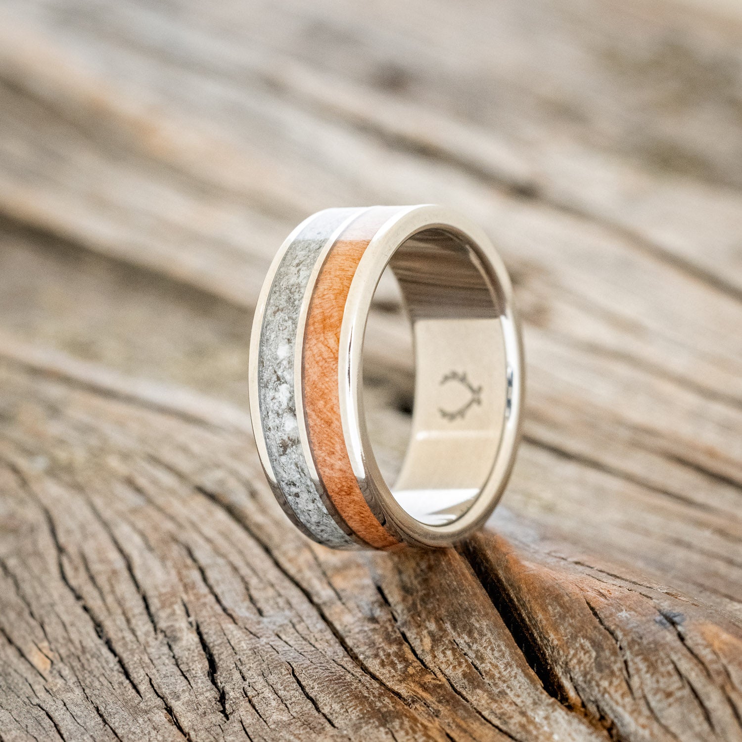 "DYAD" - MATCHING SET OF GRANITE & REDWOOD WEDDING BANDS-2