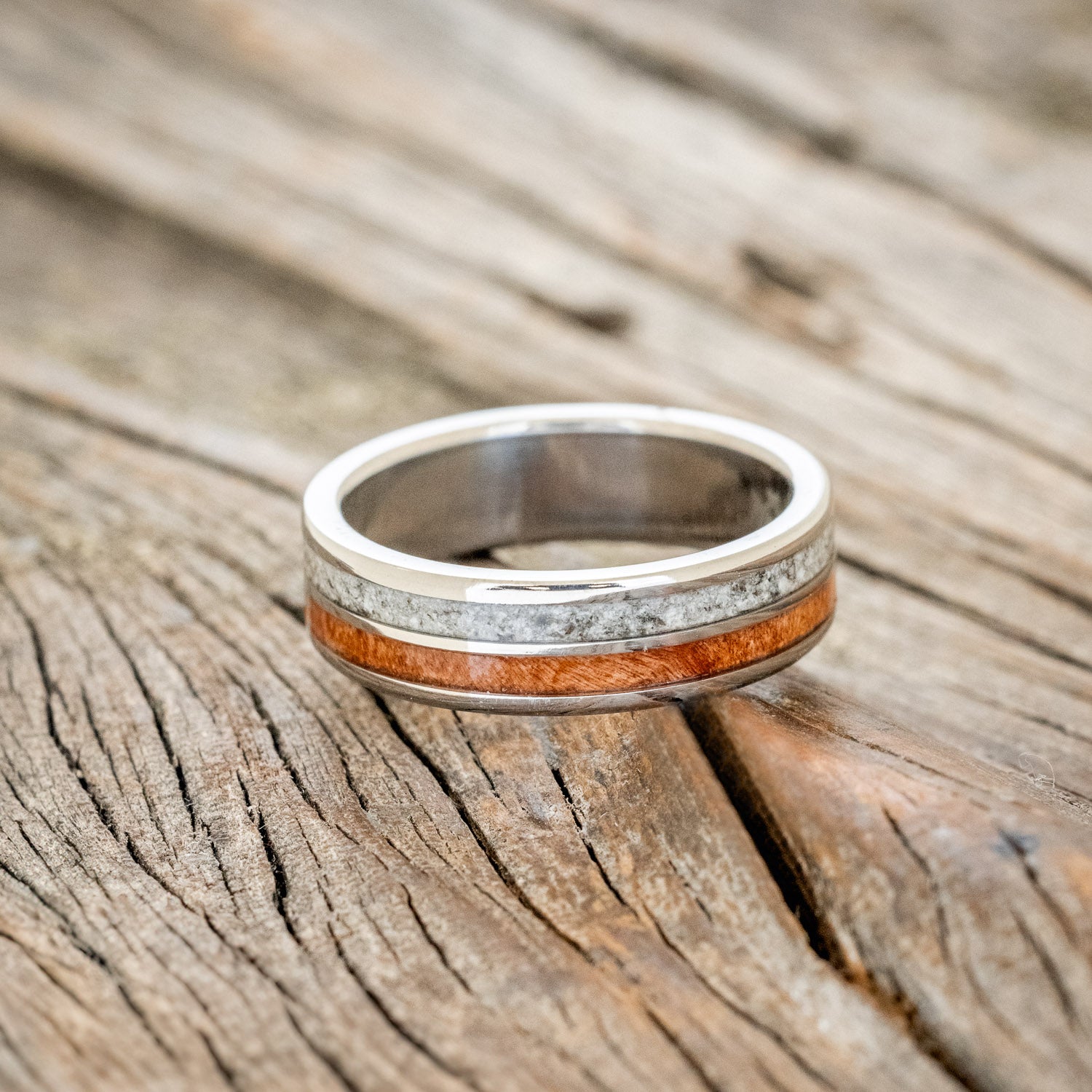 "DYAD" - MATCHING SET OF GRANITE & REDWOOD WEDDING BANDS-7