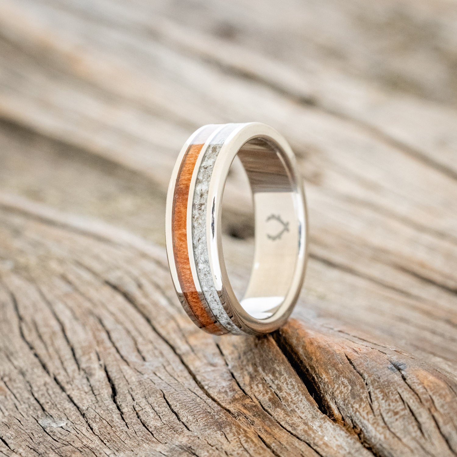 "DYAD" - MATCHING SET OF GRANITE & REDWOOD WEDDING BANDS-5