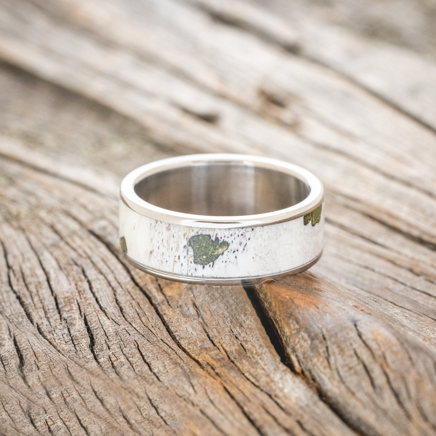 "RAINIER" - MATCHING SET OF MOSS & ANTLER WEDDING BANDS-4