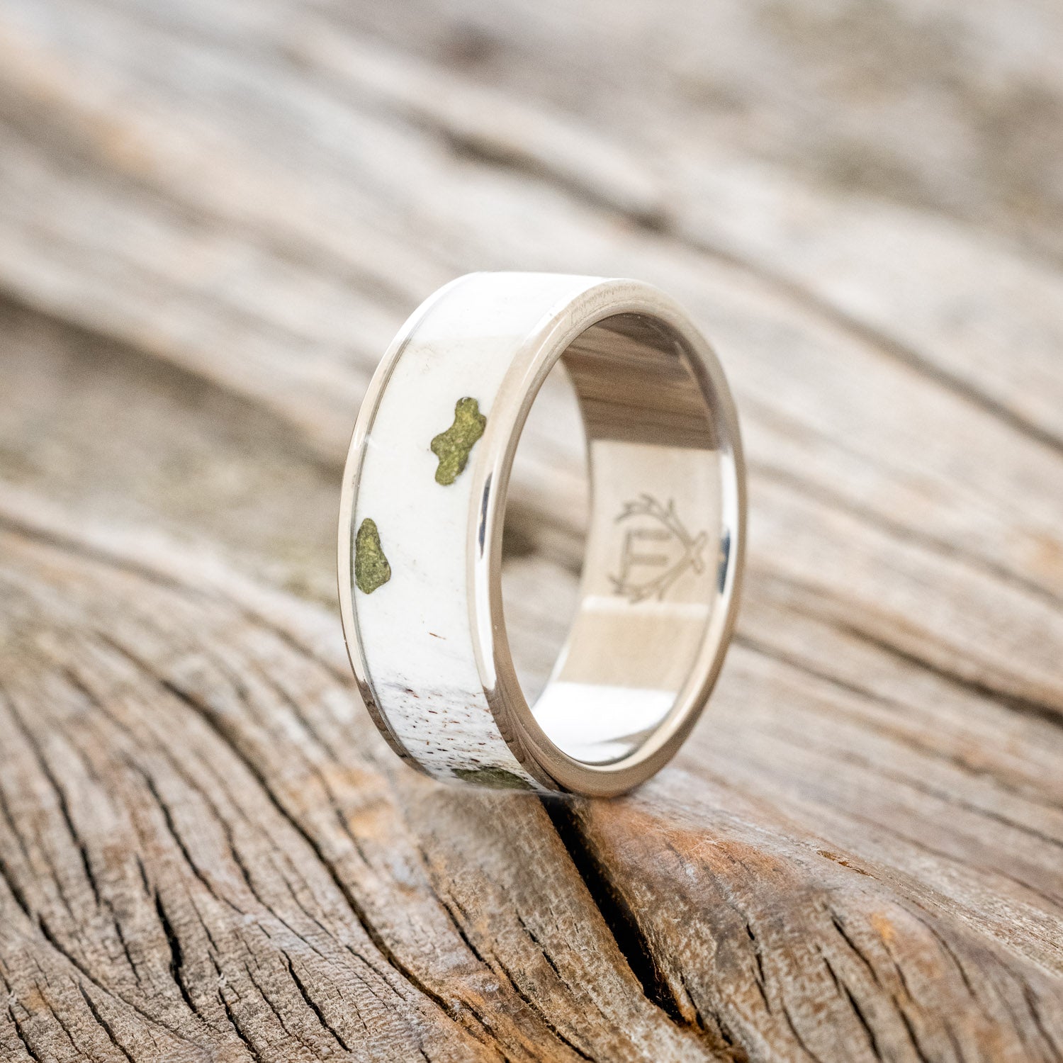 "RAINIER" - MATCHING SET OF MOSS & ANTLER WEDDING BANDS-2
