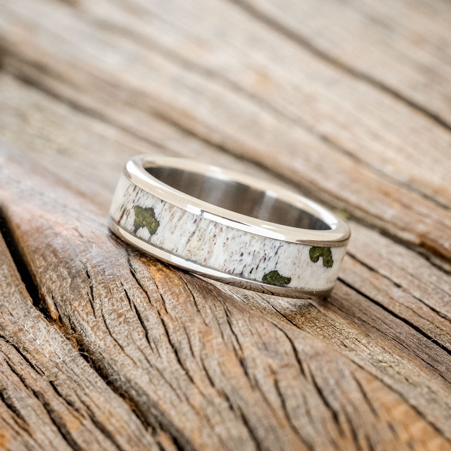 "RAINIER" - MATCHING SET OF MOSS & ANTLER WEDDING BANDS-6