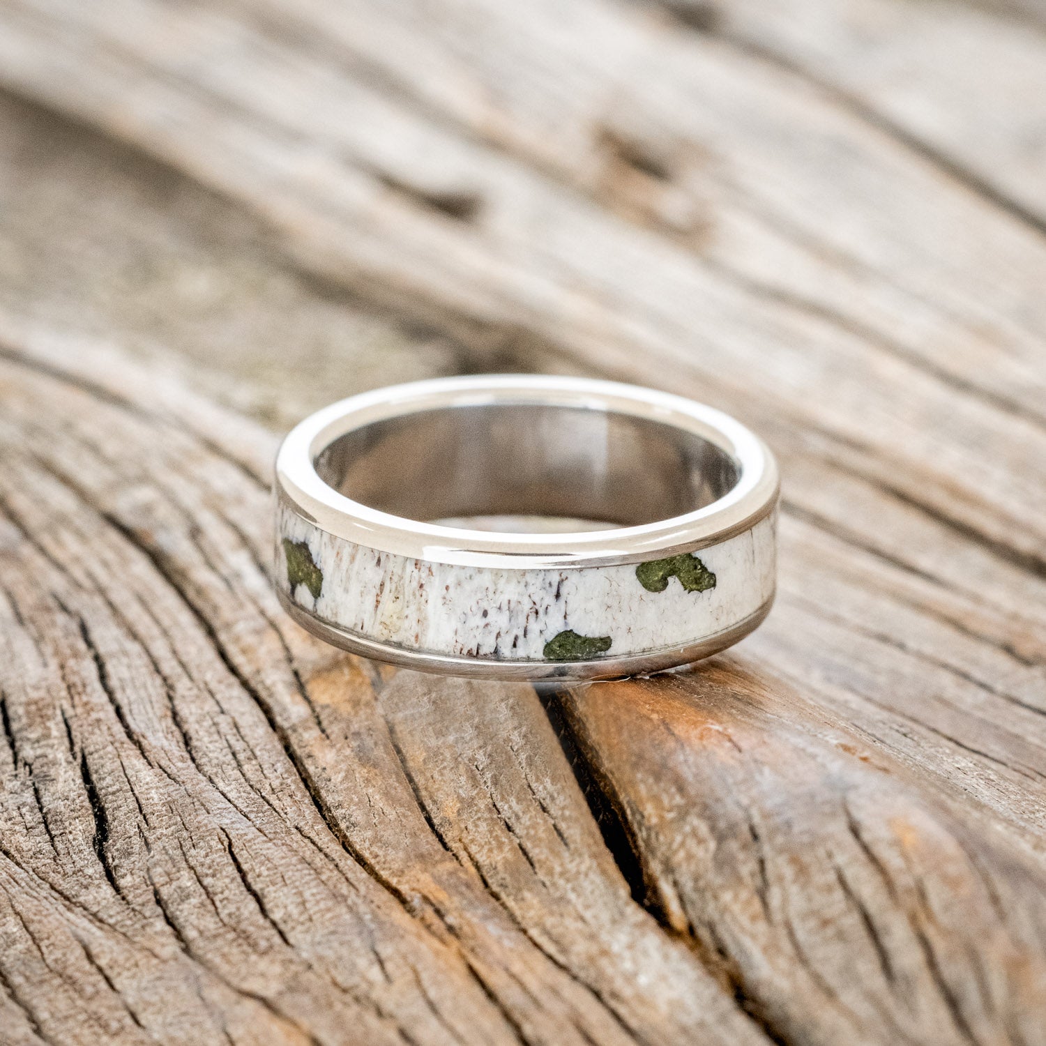 "RAINIER" - MATCHING SET OF MOSS & ANTLER WEDDING BANDS-7