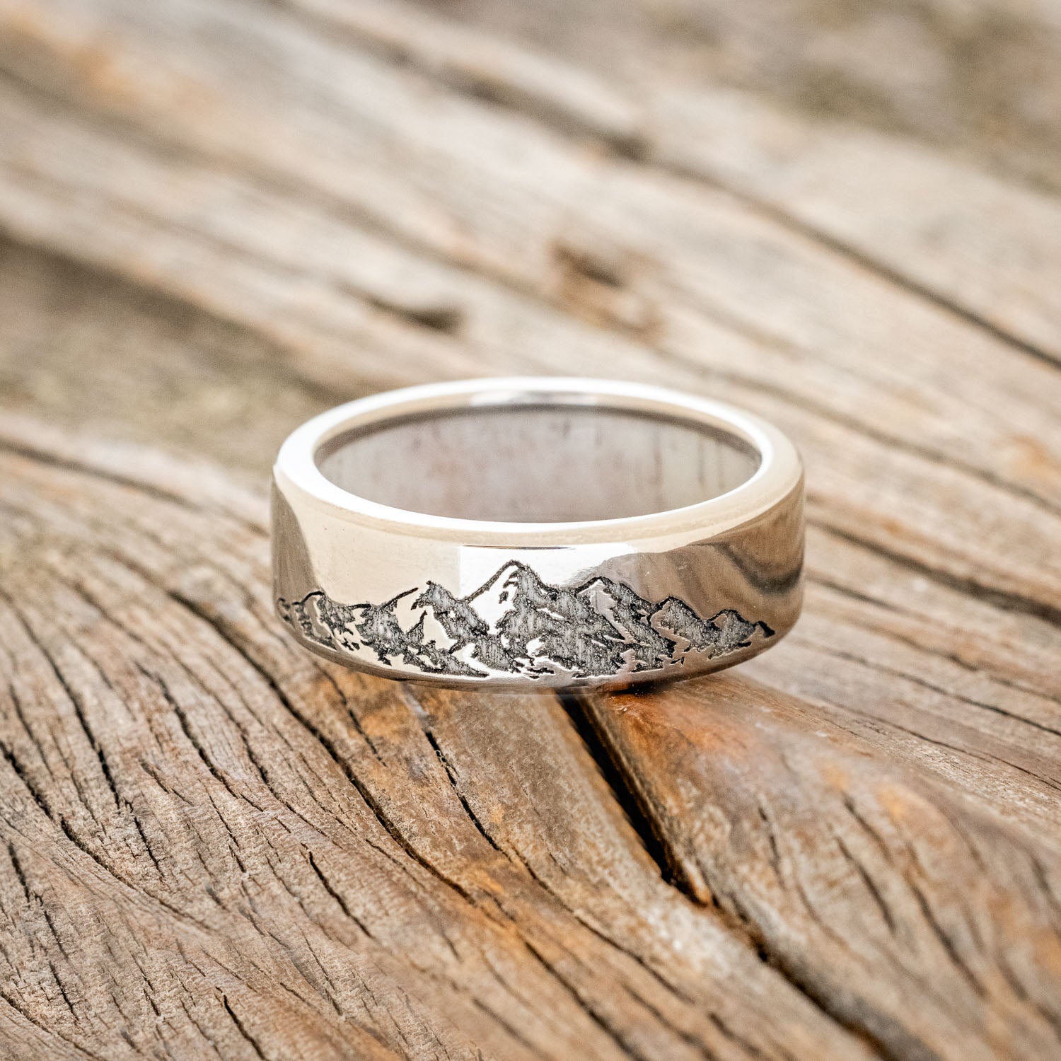 "Horizon" - Antler Lined Wedding Band - Titanium (8mm) - Size 7 3/4-Staghead Designs