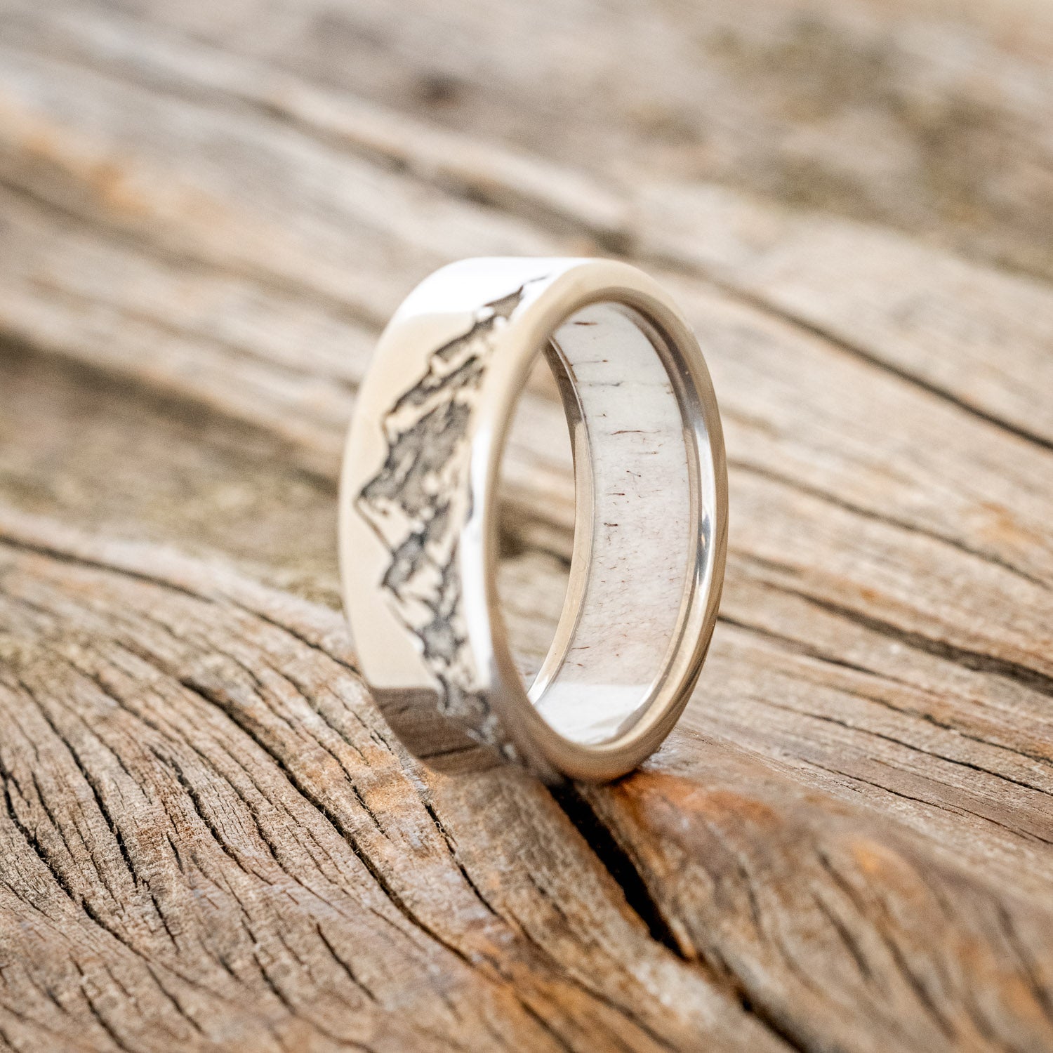 "Horizon" - Antler Lined Wedding Band - Titanium (8mm) - Size 7 3/4-Staghead Designs