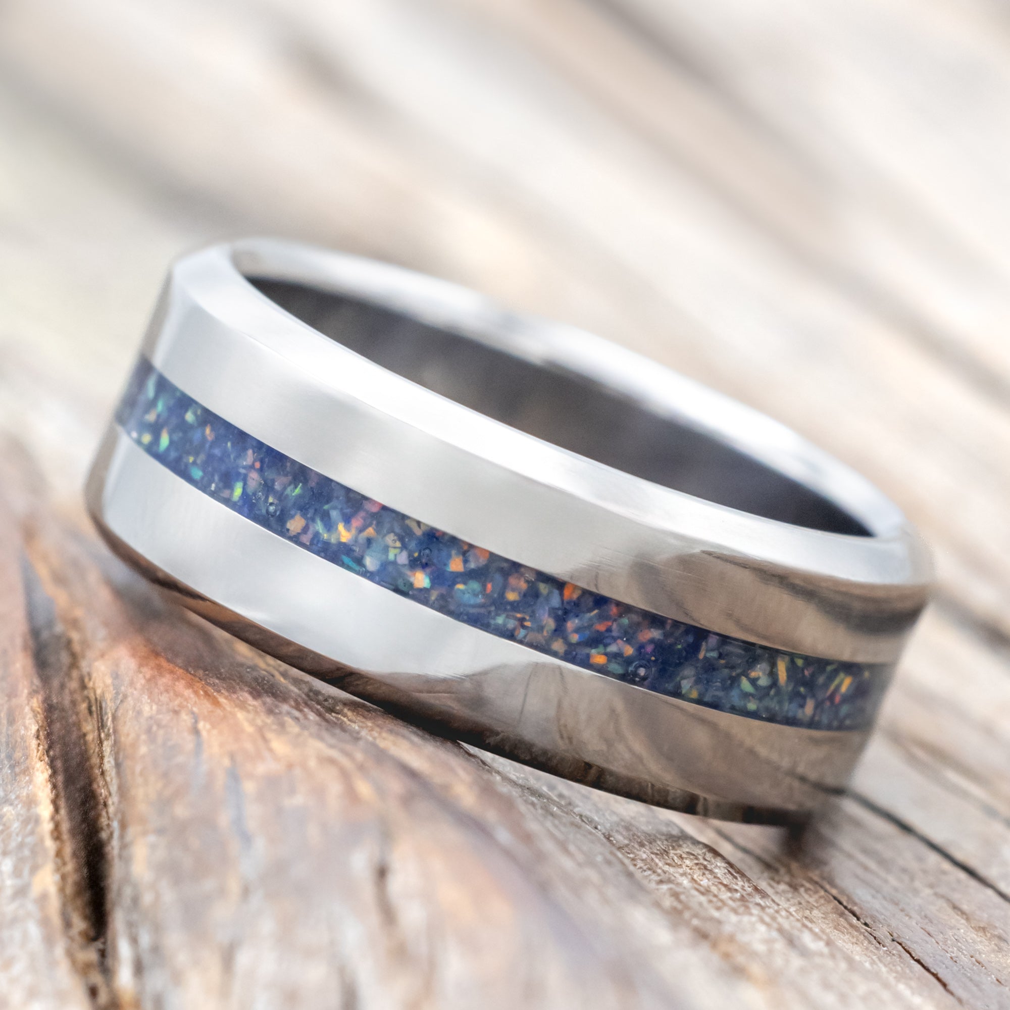 "NIRVANA" - CENTERED INLAY WEDDING BAND-Staghead Designs