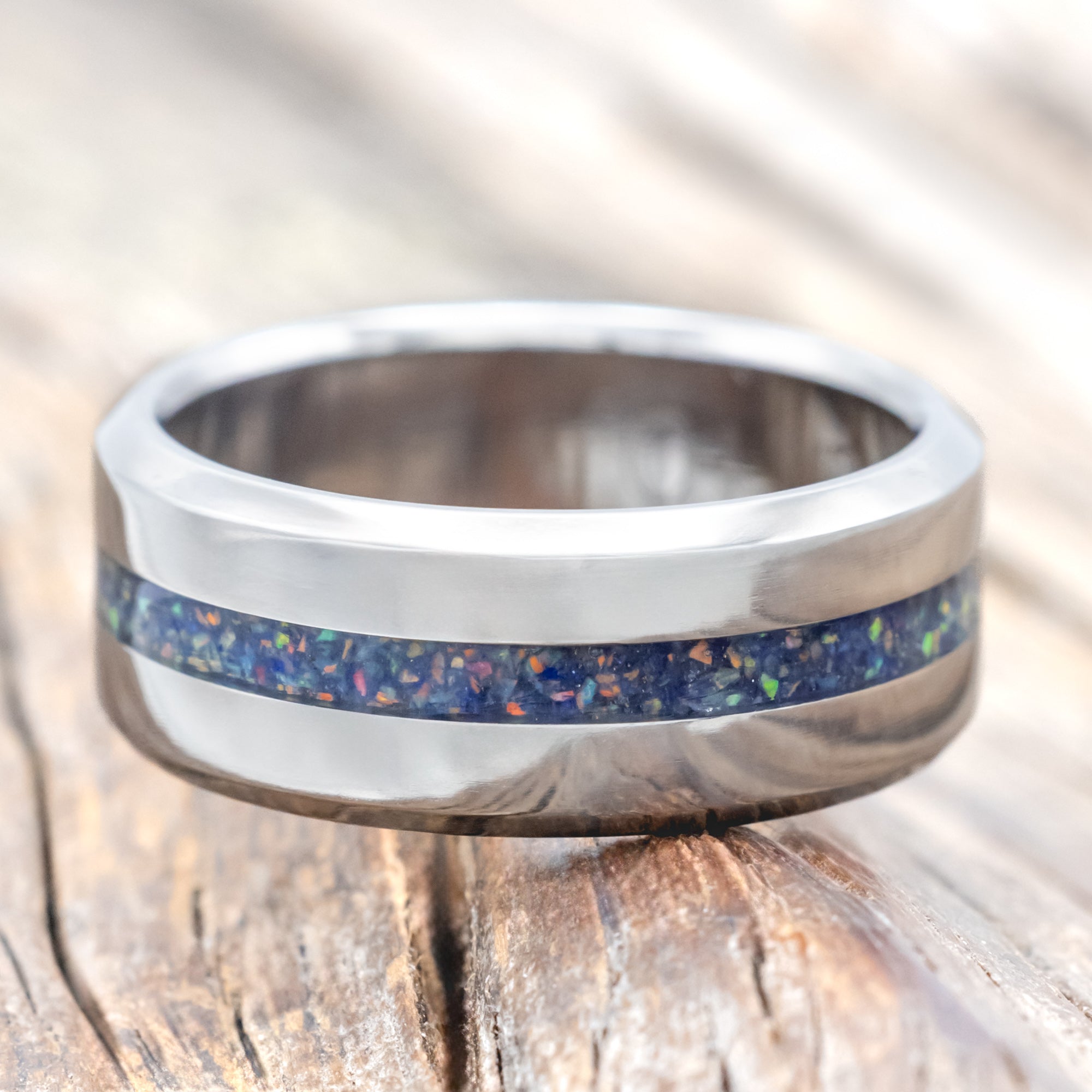 "NIRVANA" - CENTERED INLAY WEDDING BAND-Staghead Designs