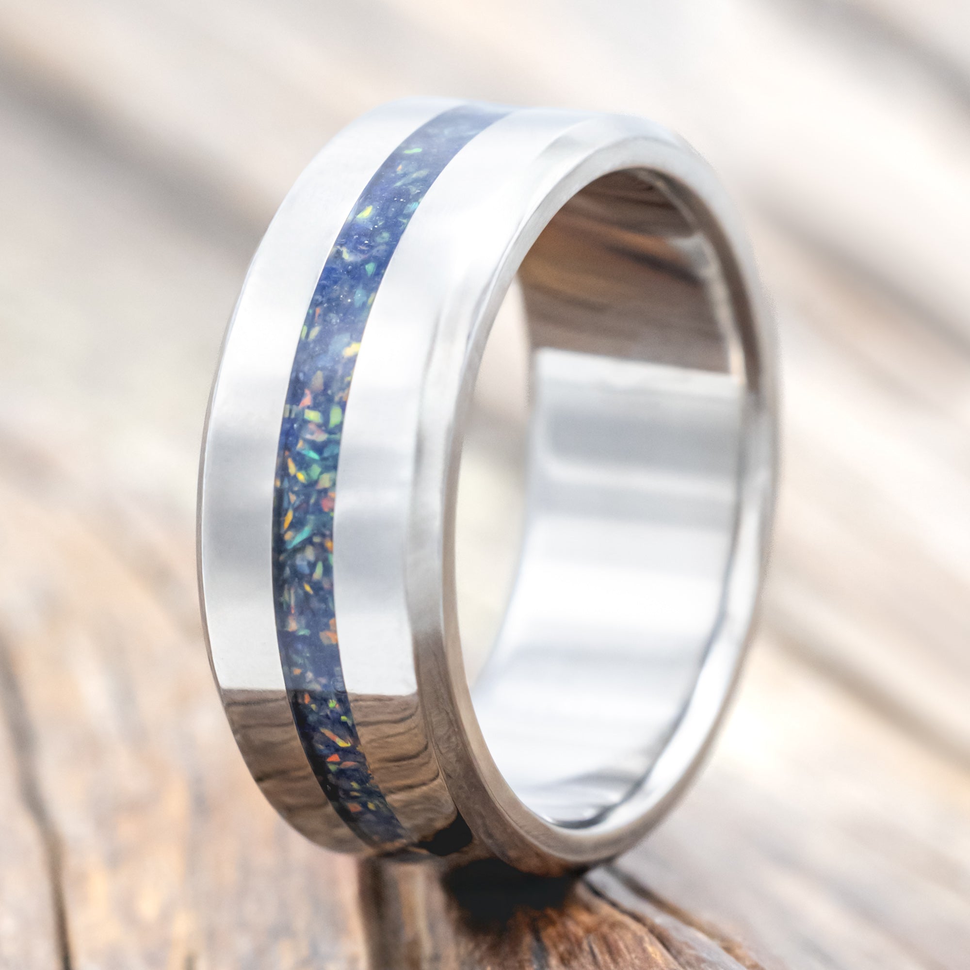 "NIRVANA" - CENTERED INLAY WEDDING BAND-Staghead Designs