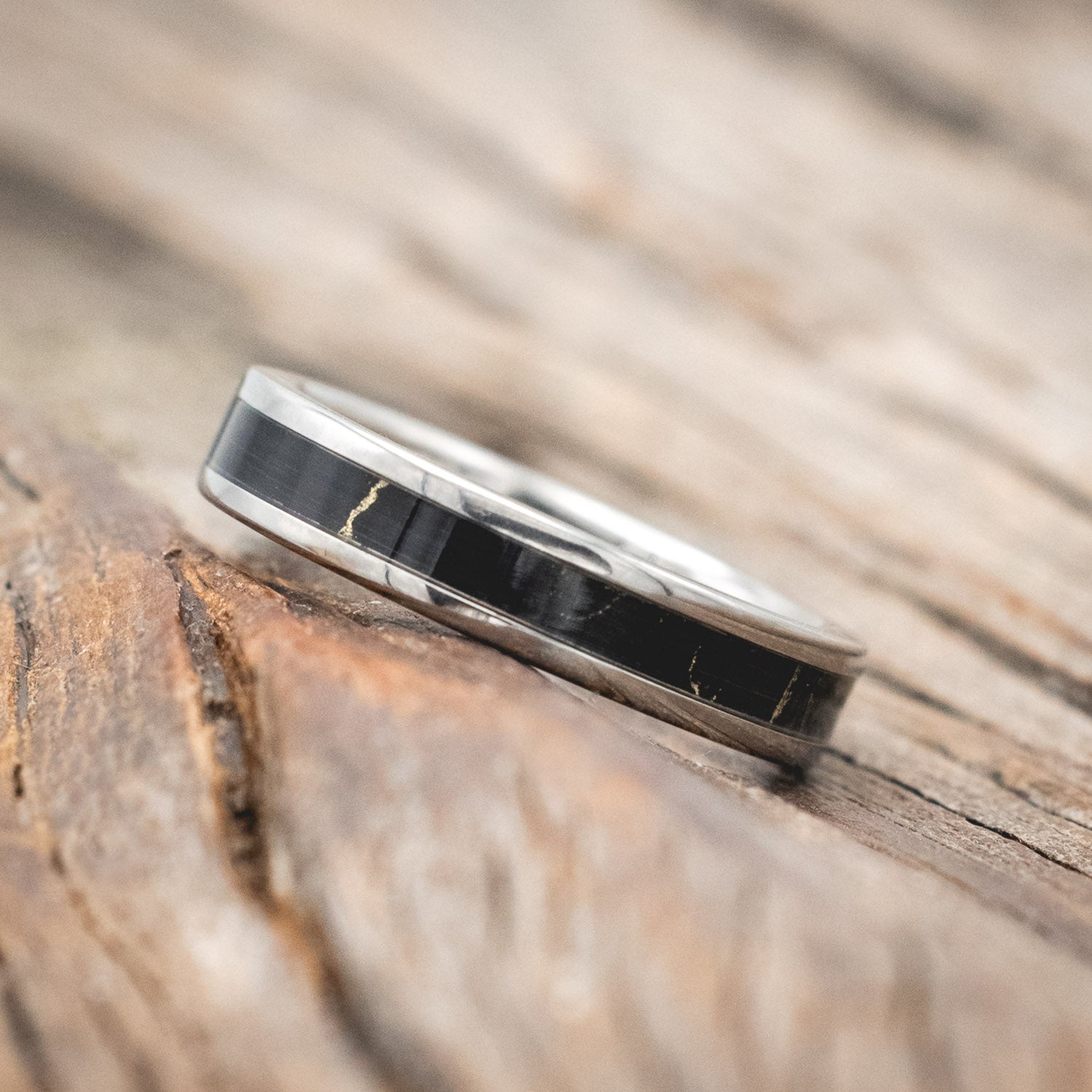 "NIRVANA" - MATCHING SET OF BLACK & GOLD MATRIX TRUSTONE WEDDING BANDS-Staghead Designs