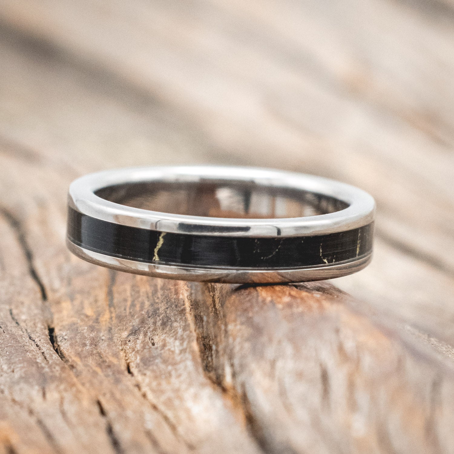 "NIRVANA" - MATCHING SET OF BLACK & GOLD MATRIX TRUSTONE WEDDING BANDS-Staghead Designs
