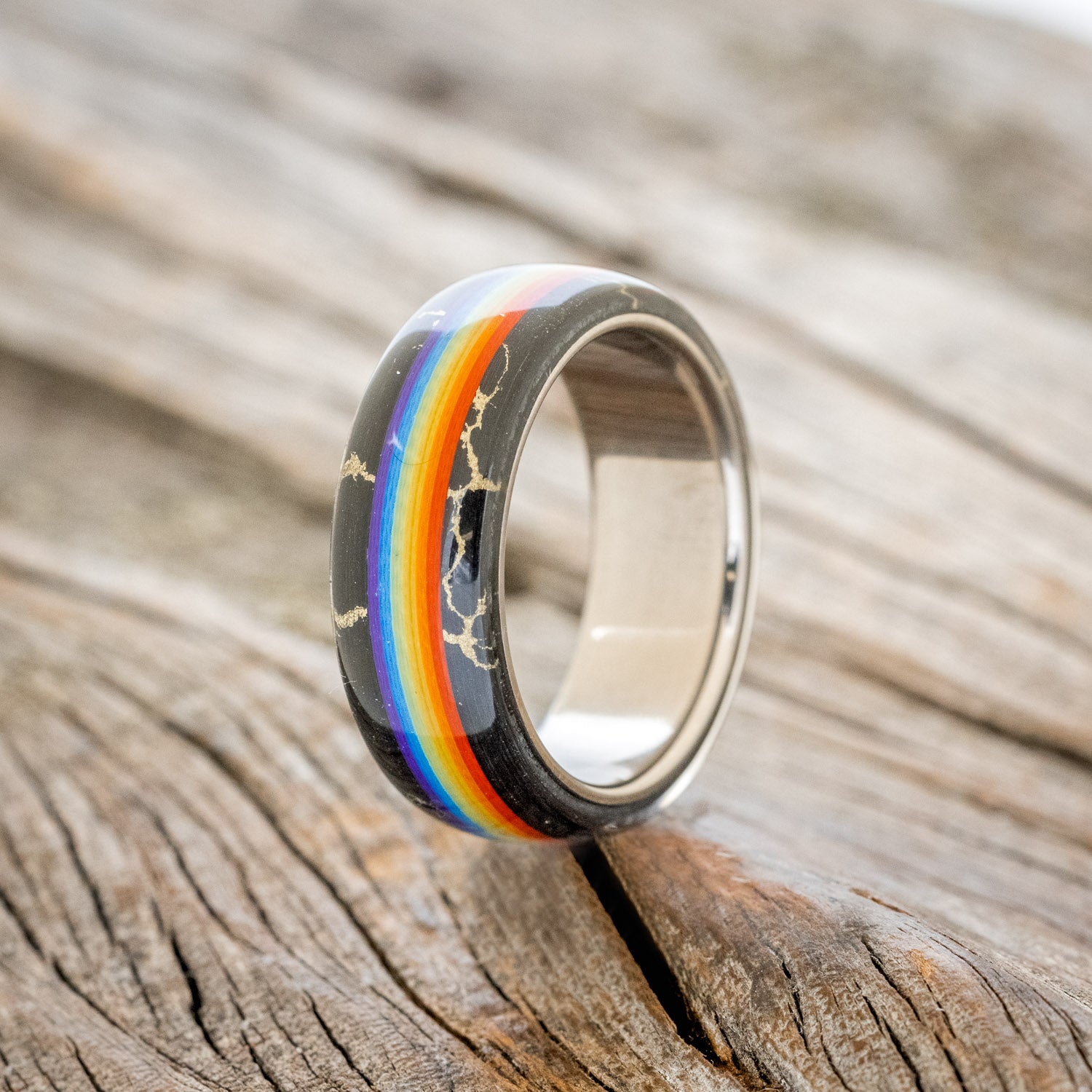 "HAVEN" - MATCHING SET OF PRIDE INSPIRED BLACK & WHITE MATRIX TRUSTONE WEDDING BANDS-5