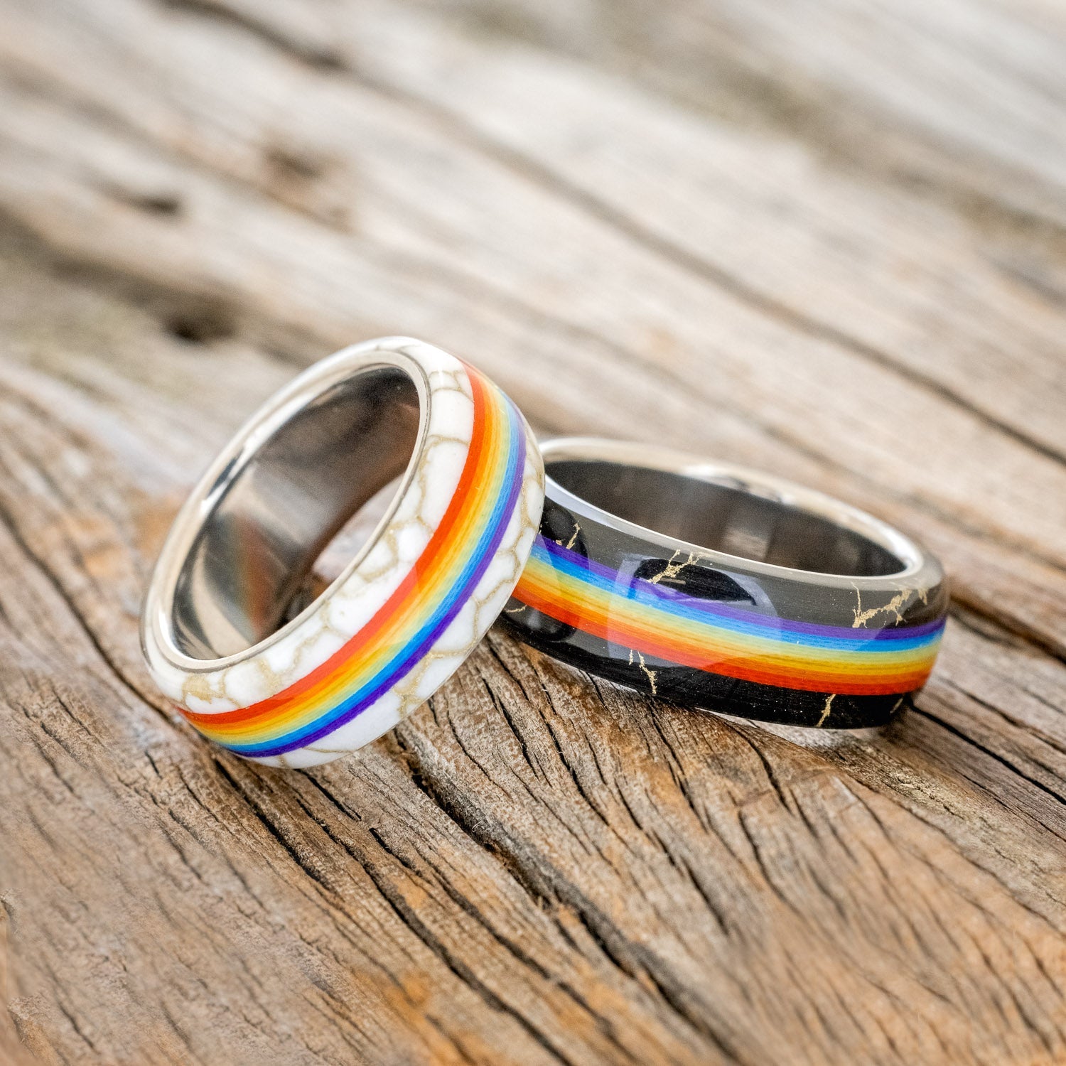 "HAVEN" - PRIDE INSPIRED WEDDING BAND WITH BLACK & GOLD TRUSTONE-4