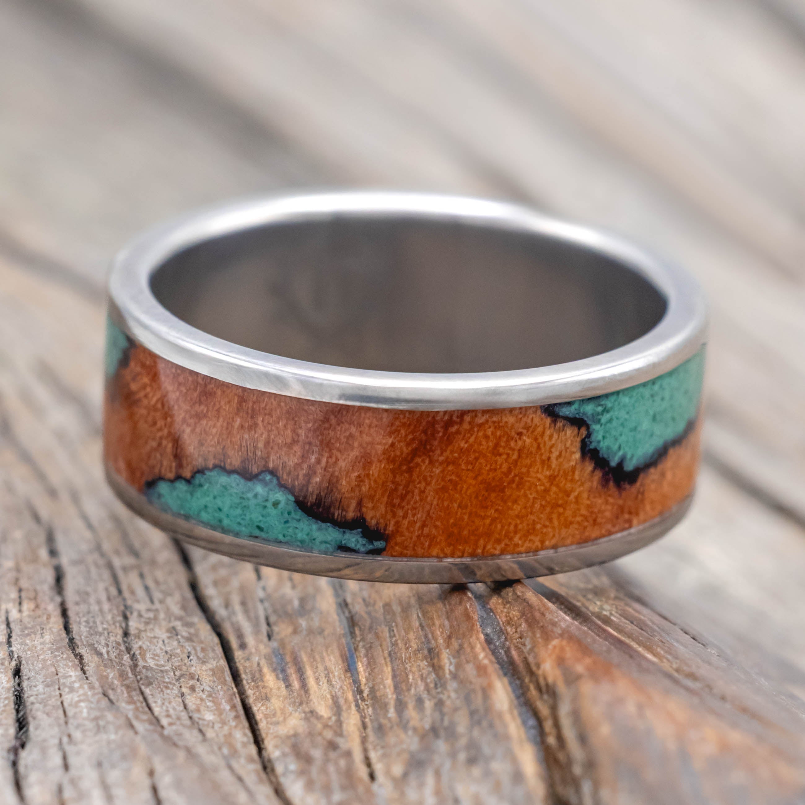 "RAINIER" - REDWOOD & MALACHITE WEDDING BAND-Staghead Designs
