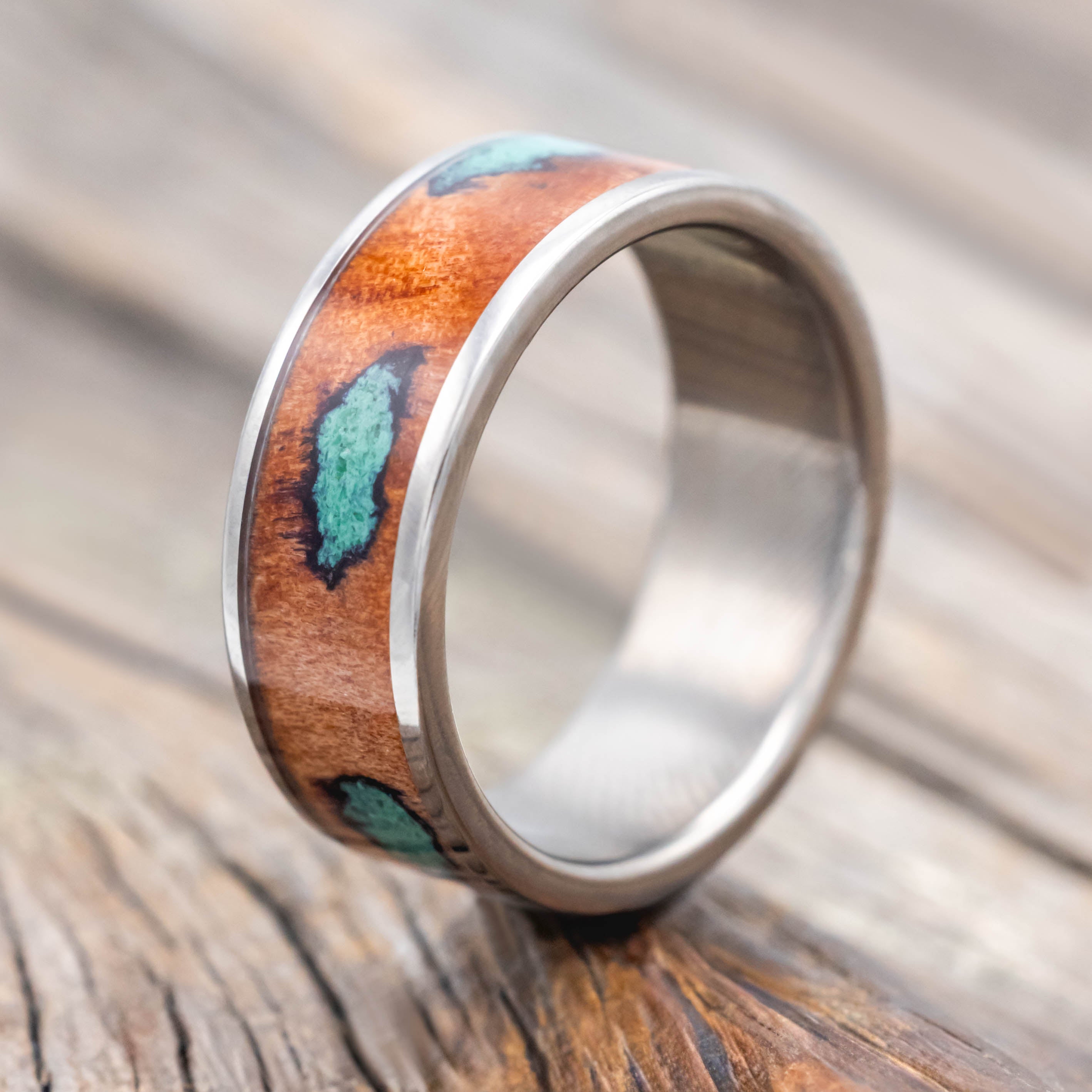 "RAINIER" - REDWOOD & MALACHITE WEDDING BAND-Staghead Designs