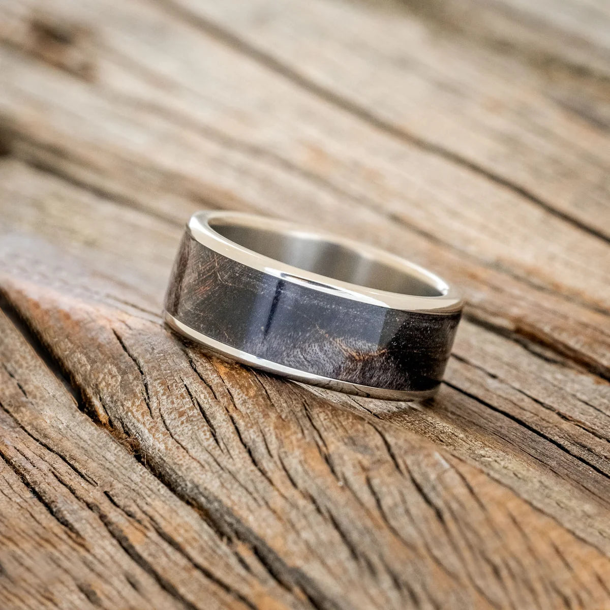 "Rainier" - Dark Maple Wood Wedding Ring - Titanium (8mm) - Size 13 3/4