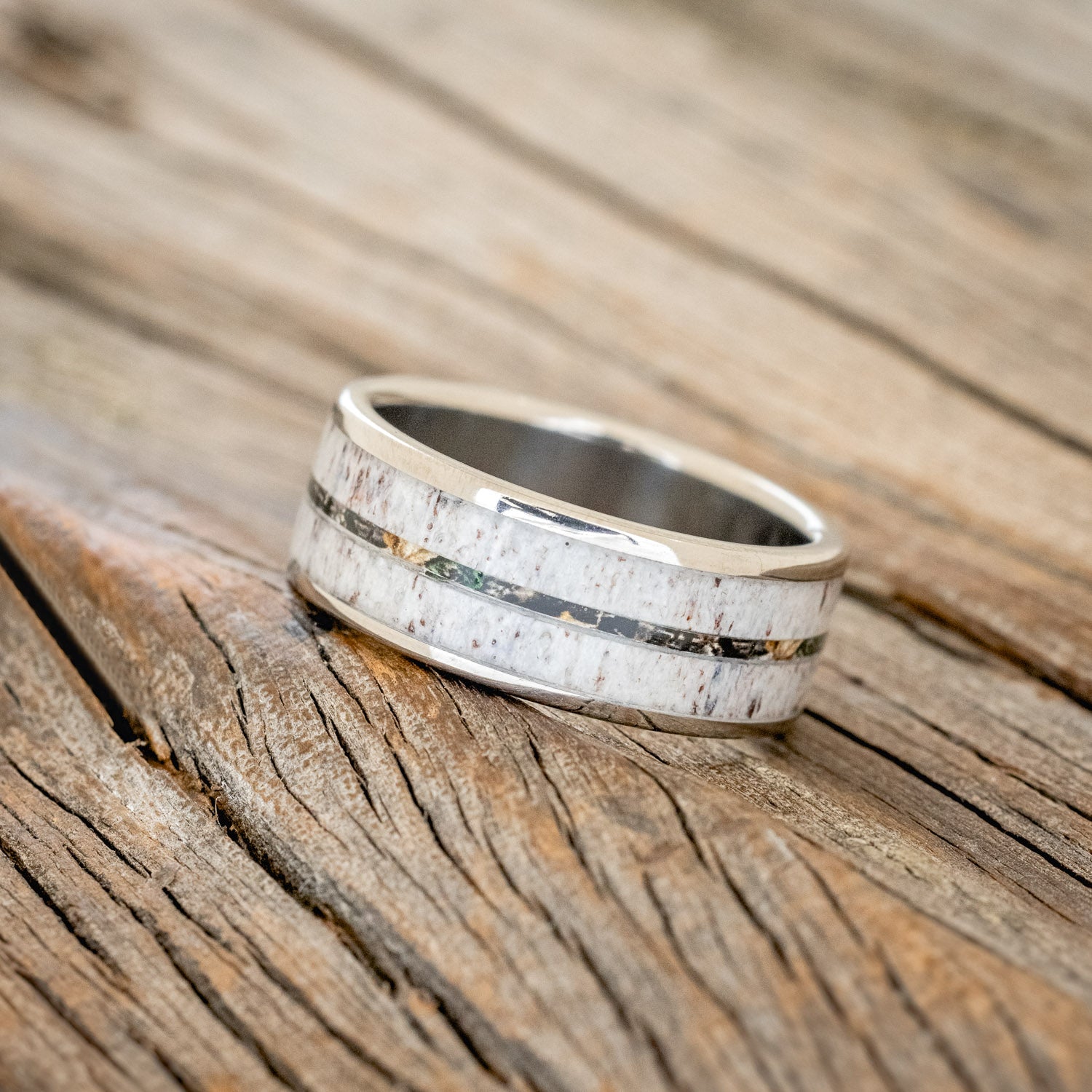 "RAINIER" - ELK ANTLER & CAMO WEDDING BAND-2