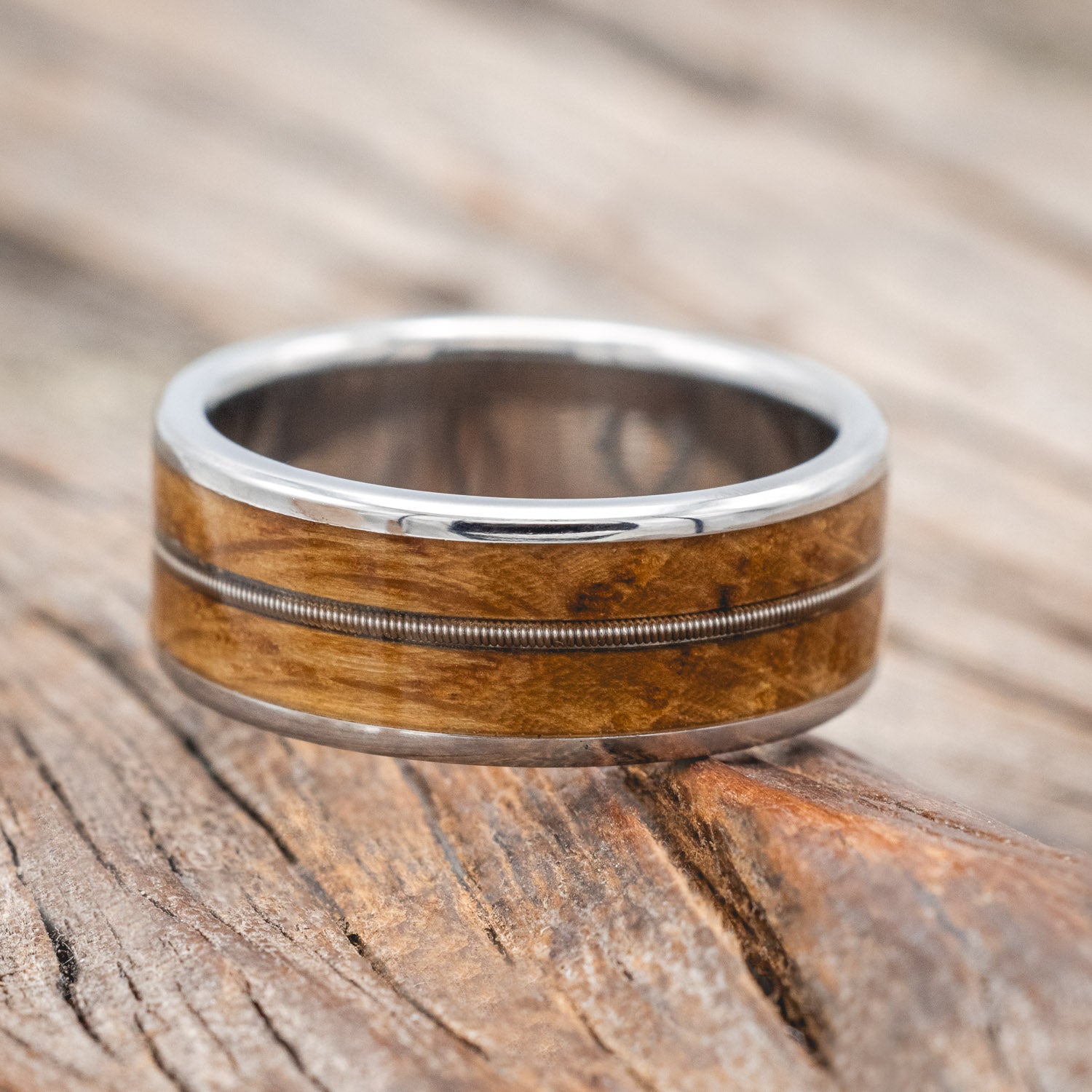 "RAINIER" - GUITAR STRING & WHISKEY BARREL OAK WEDDING RING-Staghead Designs