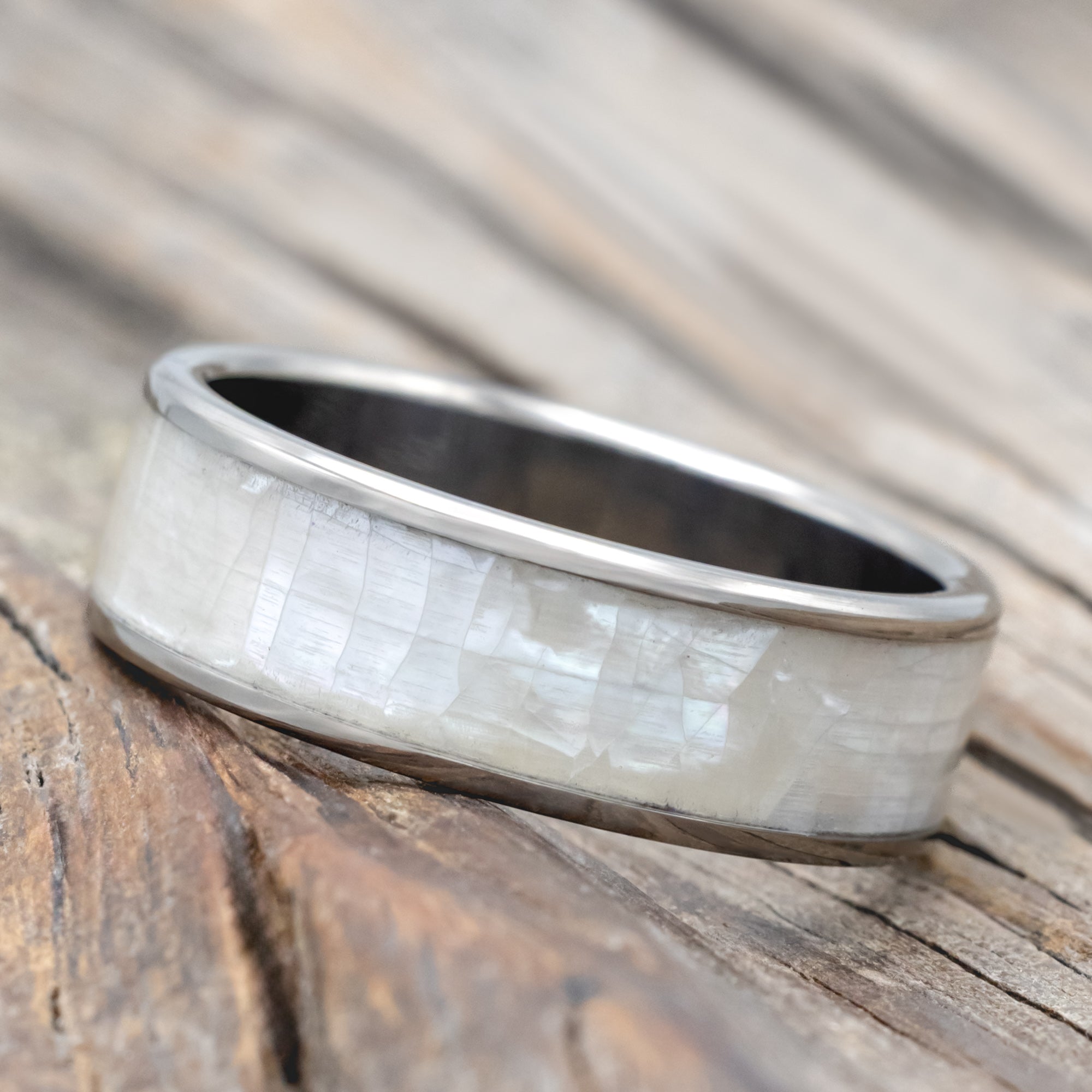 "RAINIER" - MOTHER OF PEARL WEDDING RING-Staghead Designs