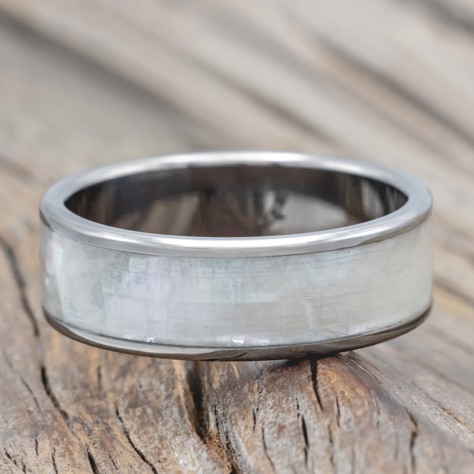 "RAINIER" - MOTHER OF PEARL WEDDING RING-Staghead Designs