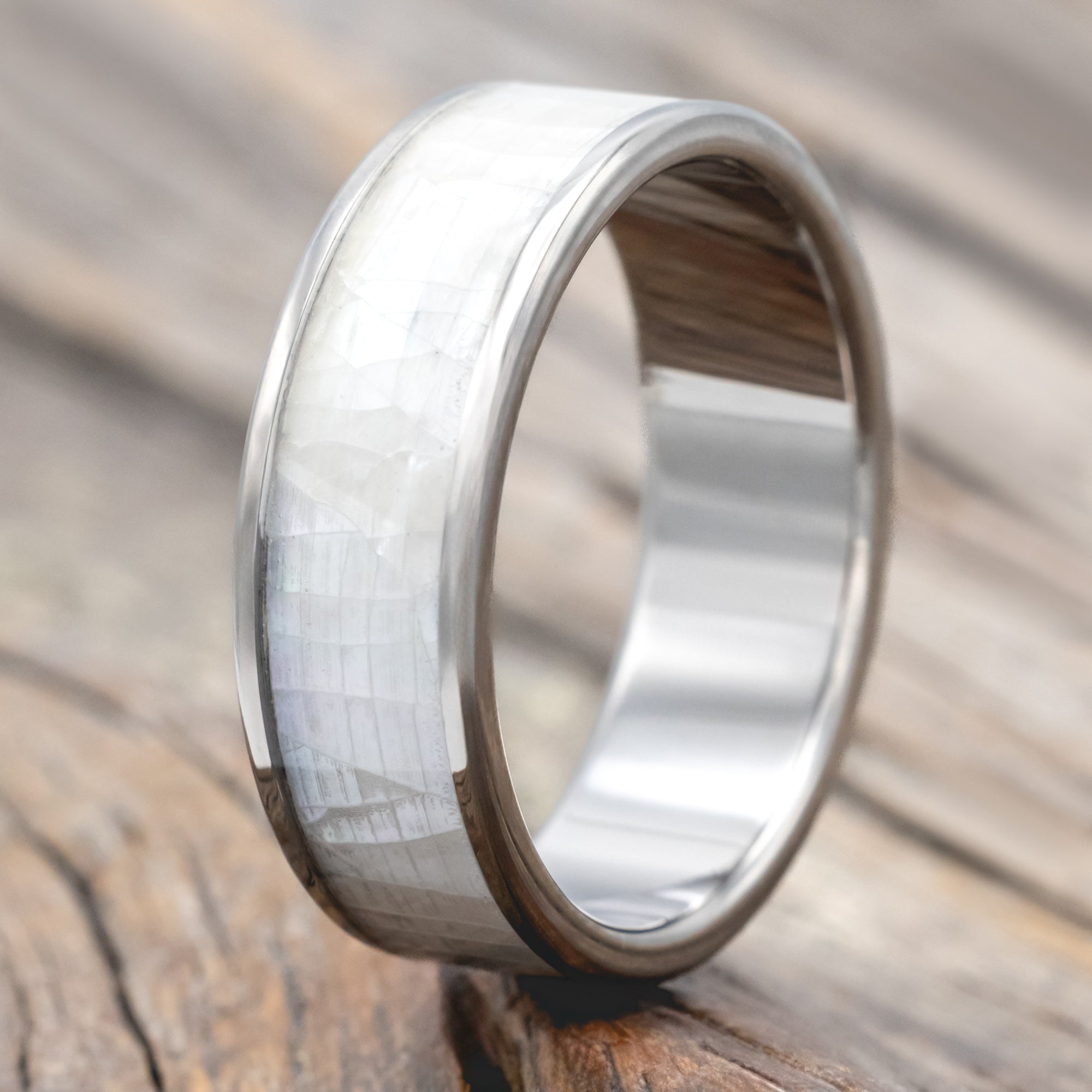 "RAINIER" - MOTHER OF PEARL WEDDING RING-Staghead Designs