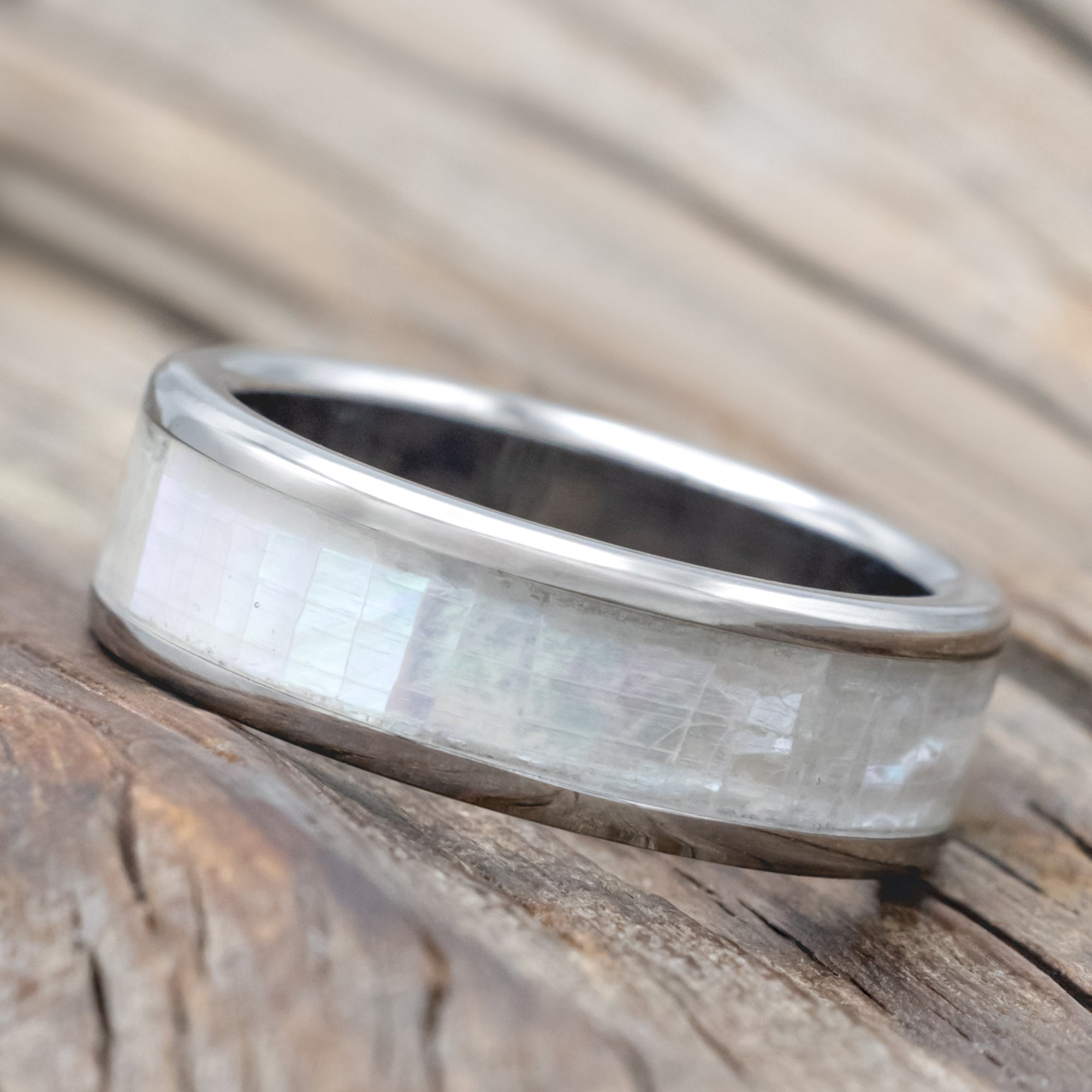 "RAINIER" - MOTHER OF PEARL WEDDING RING-Staghead Designs