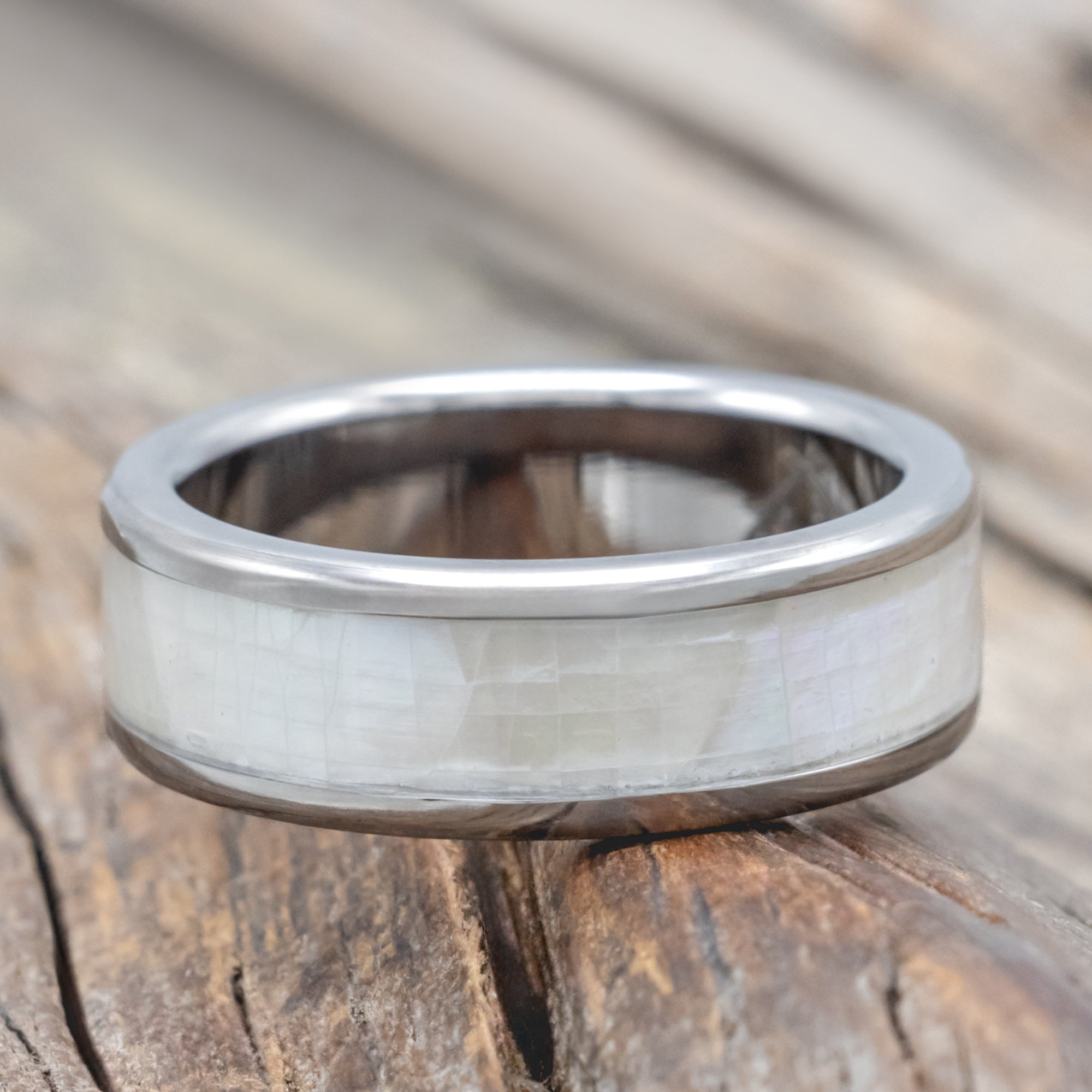 "RAINIER" - MOTHER OF PEARL WEDDING RING-Staghead Designs