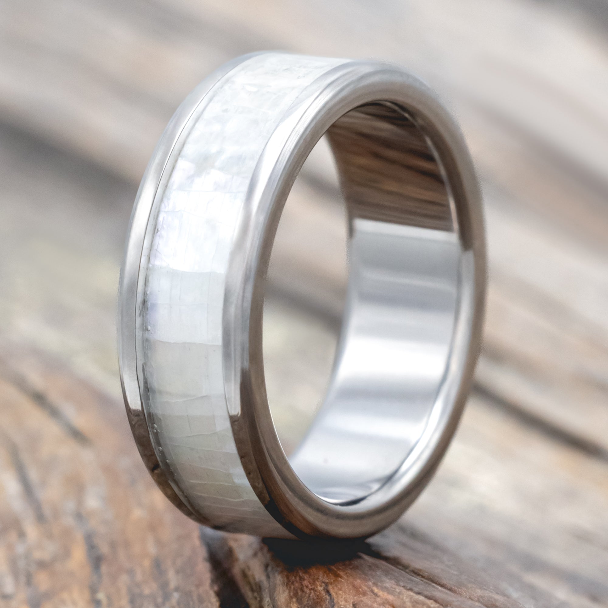 "RAINIER" - MOTHER OF PEARL WEDDING RING-Staghead Designs