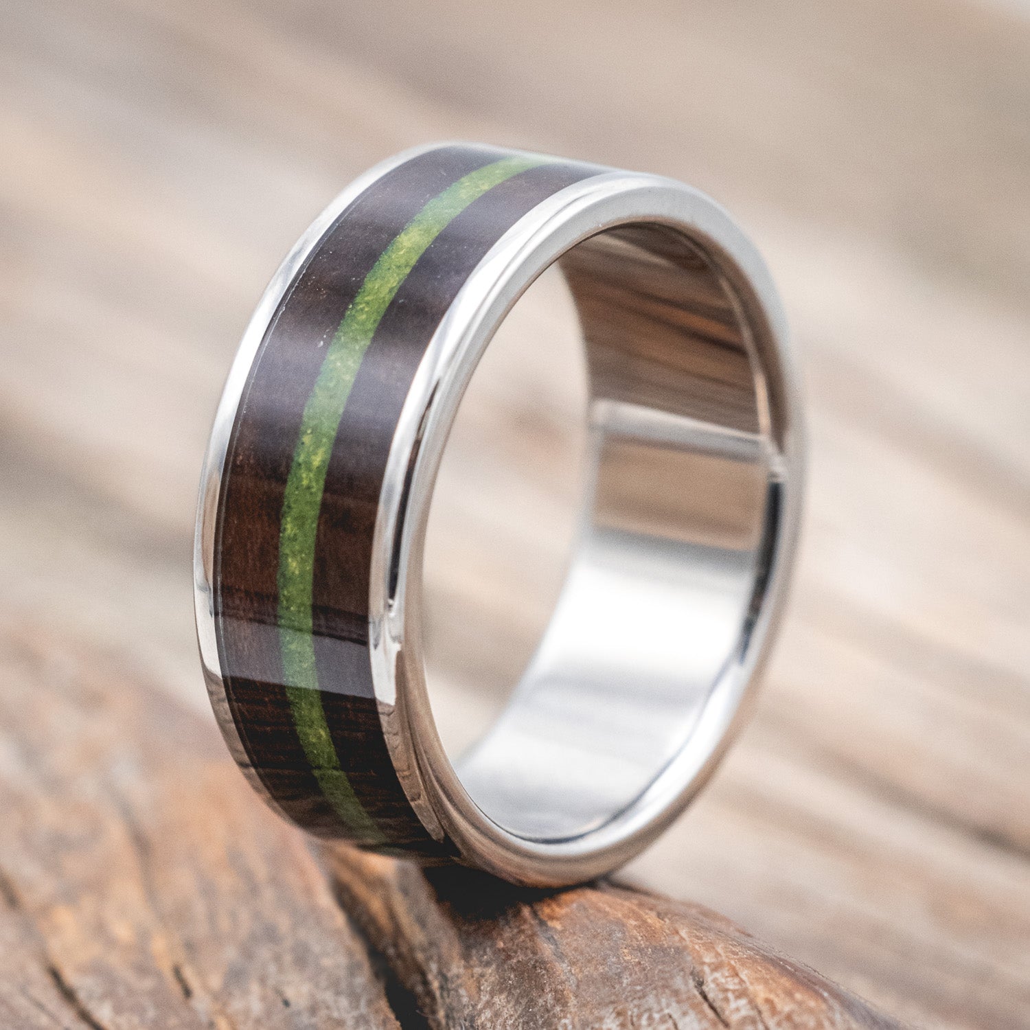 "RAINIER" - WALNUT WOOD & MOSS WEDDING BAND-Staghead Designs