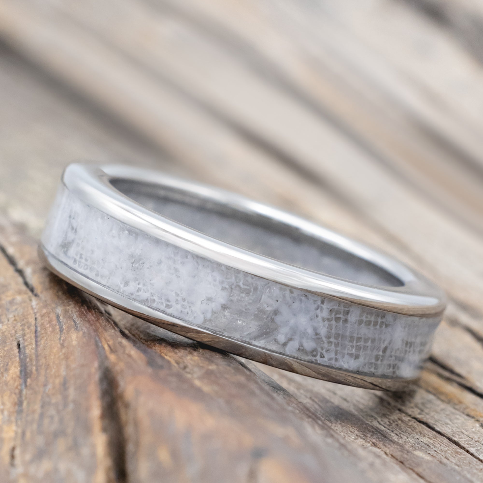 "Rainier" - Wedding Band With A Custom Wedding Dress Inlay & Diamond Dust Lining-Staghead Designs
