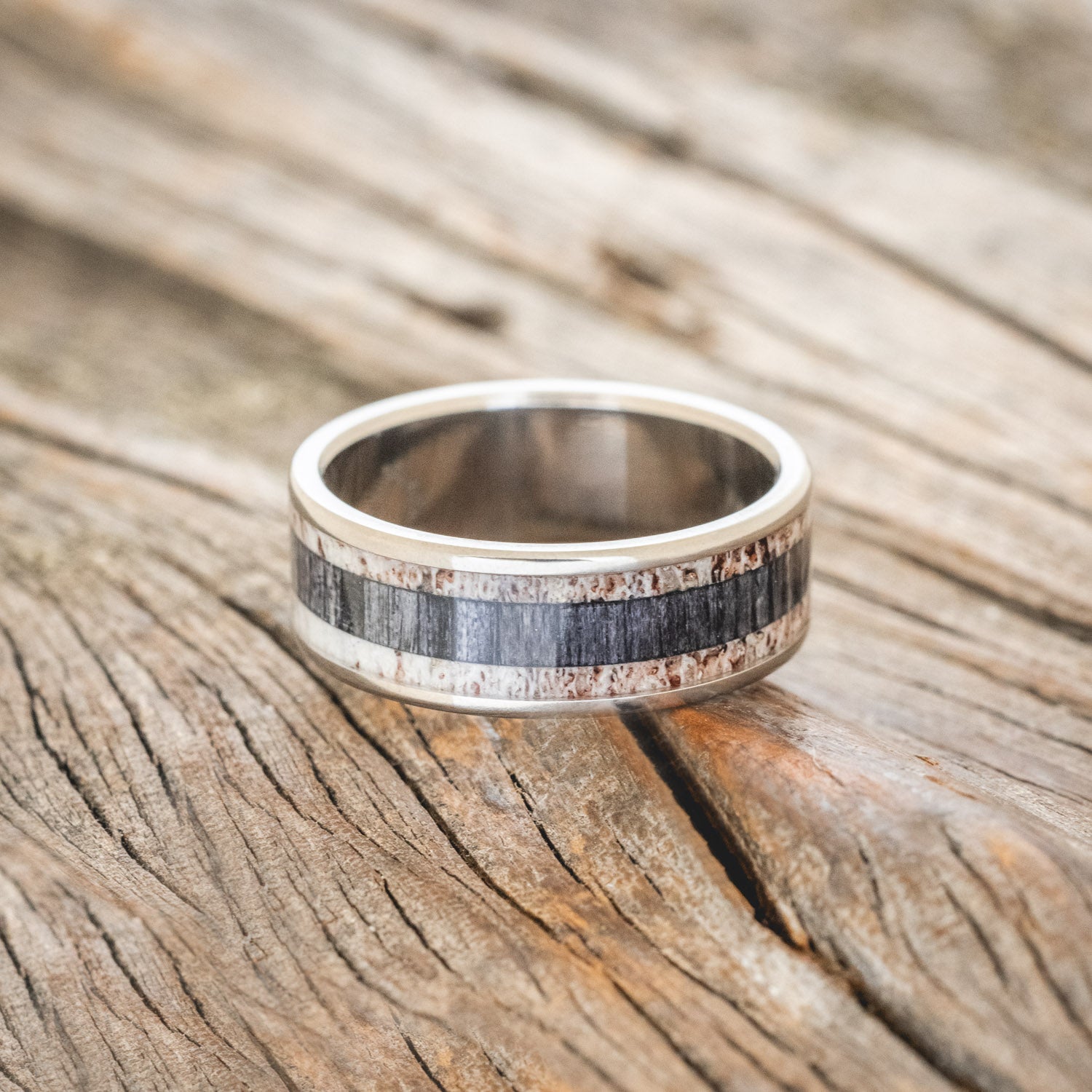 "RAINIER" - ELK ANTLER & GREY BIRCH WOOD WEDDING BAND-3
