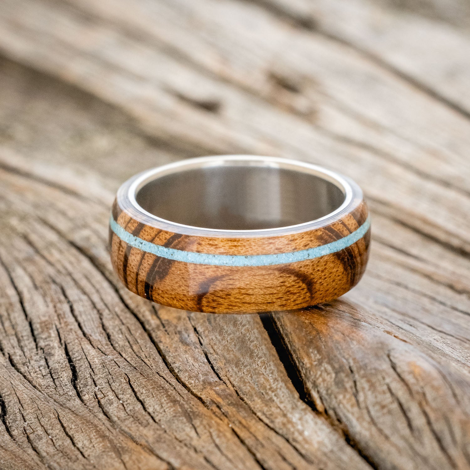 "REMMY" - TIGER WOOD & TURQUOISE WEDDING BAND-3