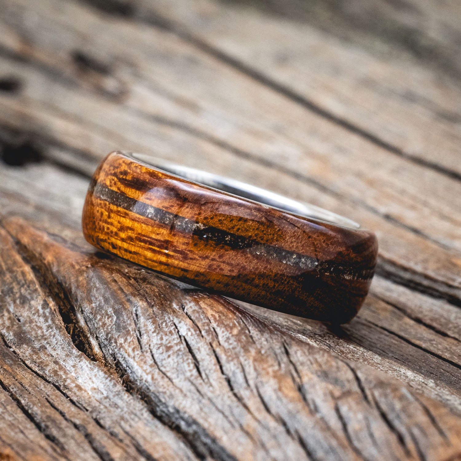 "REMMY" - IRONWOOD & AMBER WEDDING BAND-2